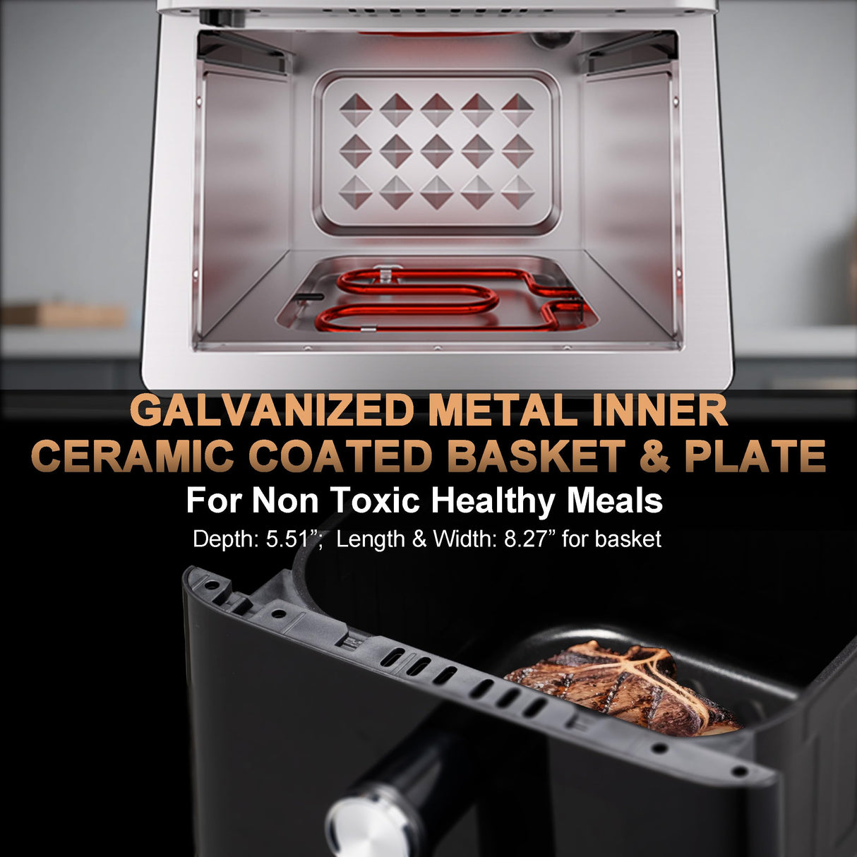 Stainless Steel Air Fryer Ceramic Coat Basket Non Toxic Metal Cavity 6 QT Compact for 2-3 PAX, DAYBEST Dual Heats Airfryer 450ยฐF 12 in 1, Dishwasher Safed Pot, Plate, Rack & Liner (Stainless Steel)