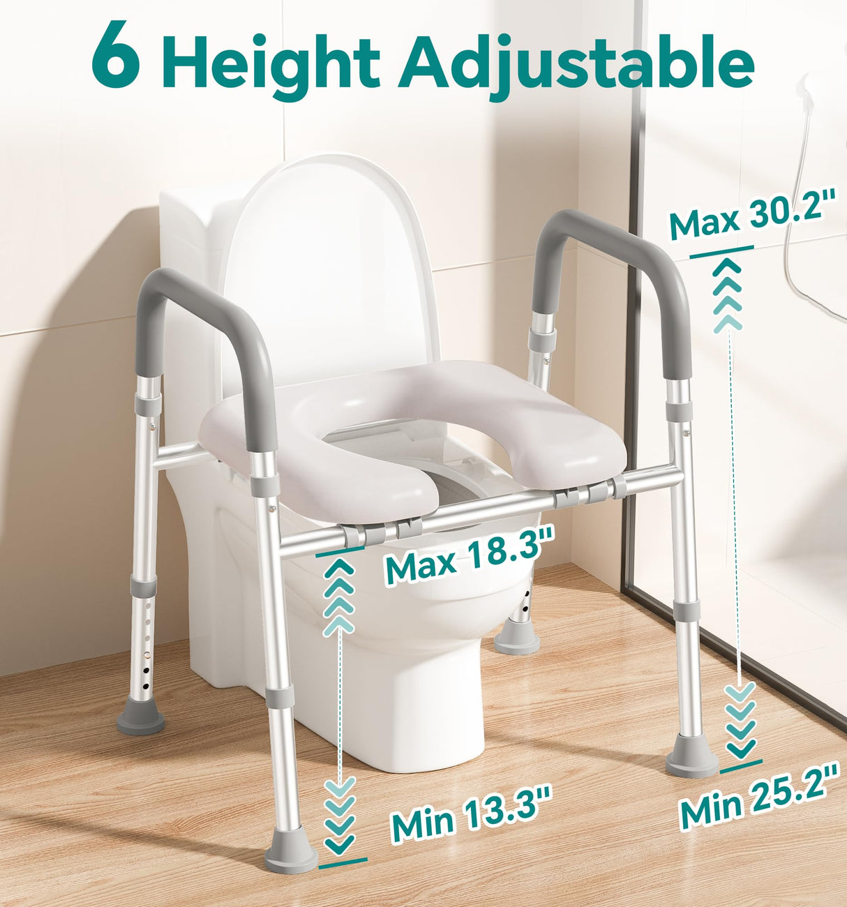 Soundfuse Toilet Seat Risers for Seniors, FSA HSA Eligible Raised Toilet Seat with Handles, Adjustable Height & Width, Cozy Padded 400lb Elevated Toilet Seat, Fit Any Toilet