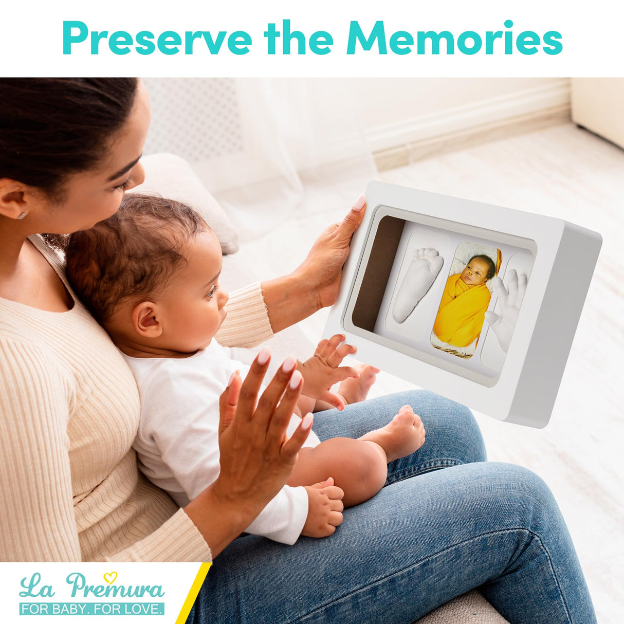 La Premura Baby Keepsake Hand Casting Kit with Shadow Box Frame - Plaster Hand Mold Baby Casting Kit for Infant Hand & Foot Molding, Perfect First Birthday, Christmas & Newborn Gifts