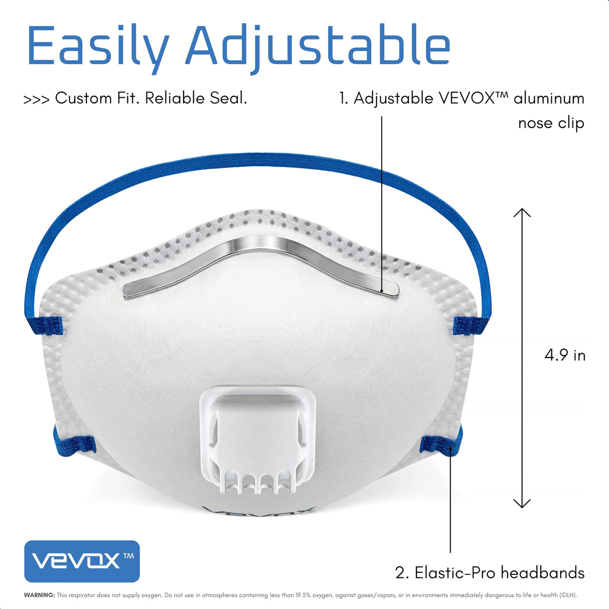 VEVOX™ N95 Masks for Adults – NIOSH Approved – 10 or 20 Pack – Valved Particulate Respirator with Comfort-Plus Seal – Dust Masks for Construction Work, Sanding, Woodworking, Mold, Drywall & Pollen