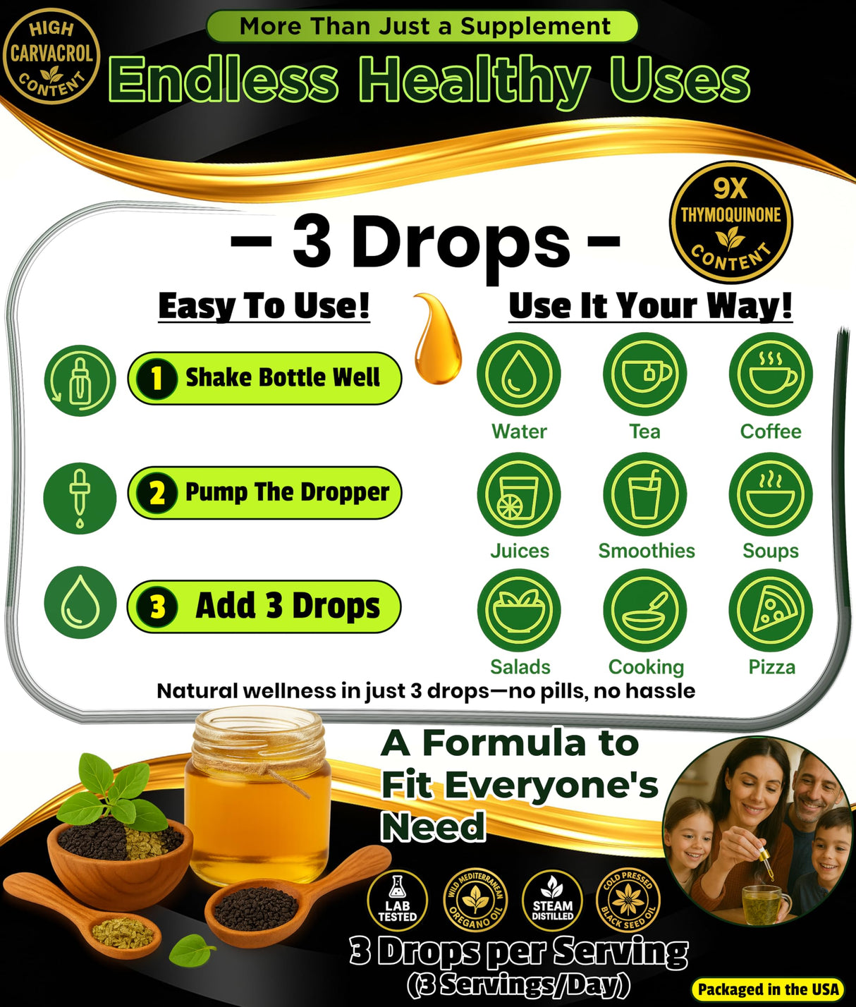 Oil Of Oregano With Black Seed Oil - 400 Servings, 2 in 1 Wild Oregano Oil with Black Seed Oil Drops, Organic Supplement, Alternative to Oregano and Black Seed oil Gel Capsules, Non-GMO, Vegan