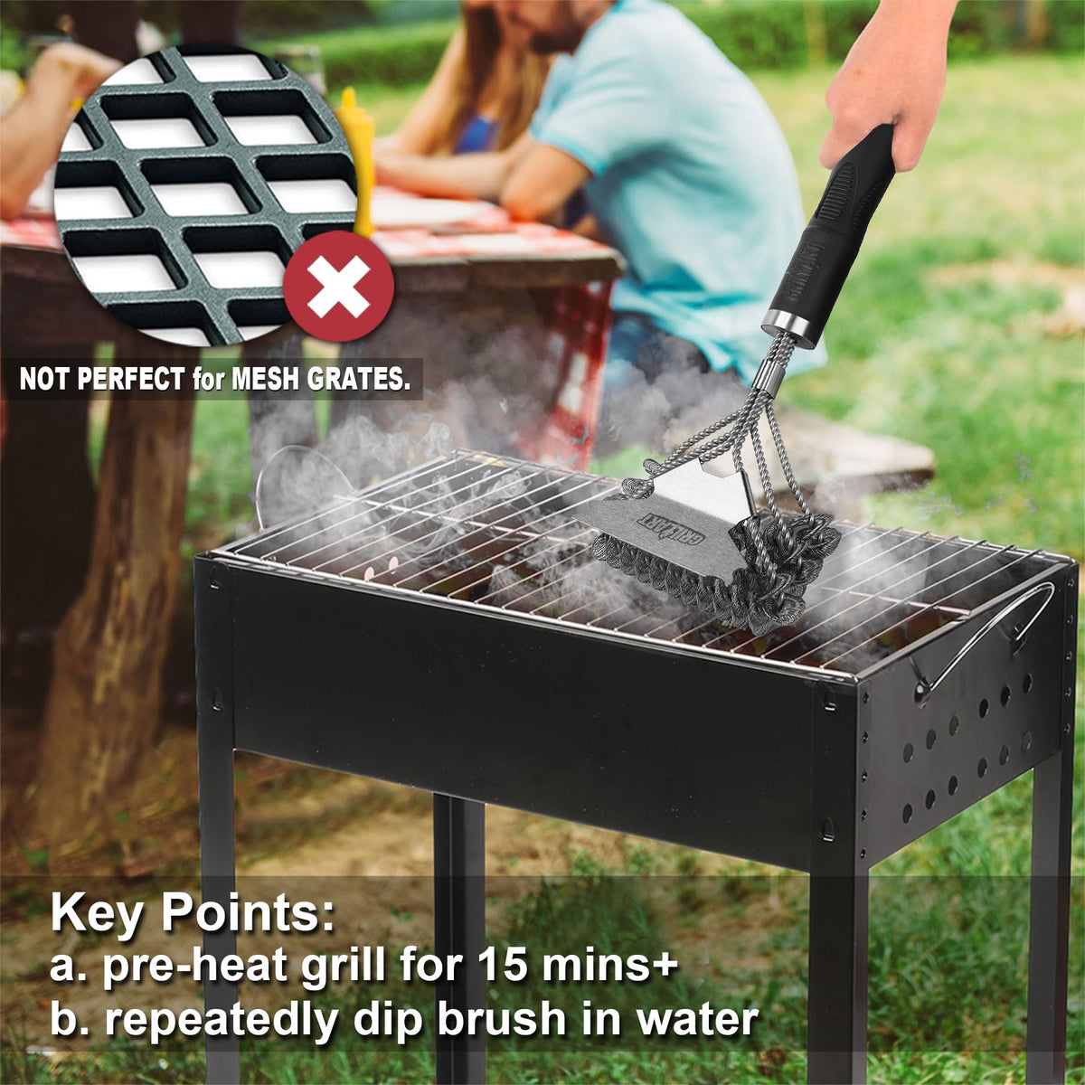 Grill Brush & Bristle Free Outdoor BBQ Scraper, Safe 18'' Stainless Cleaner