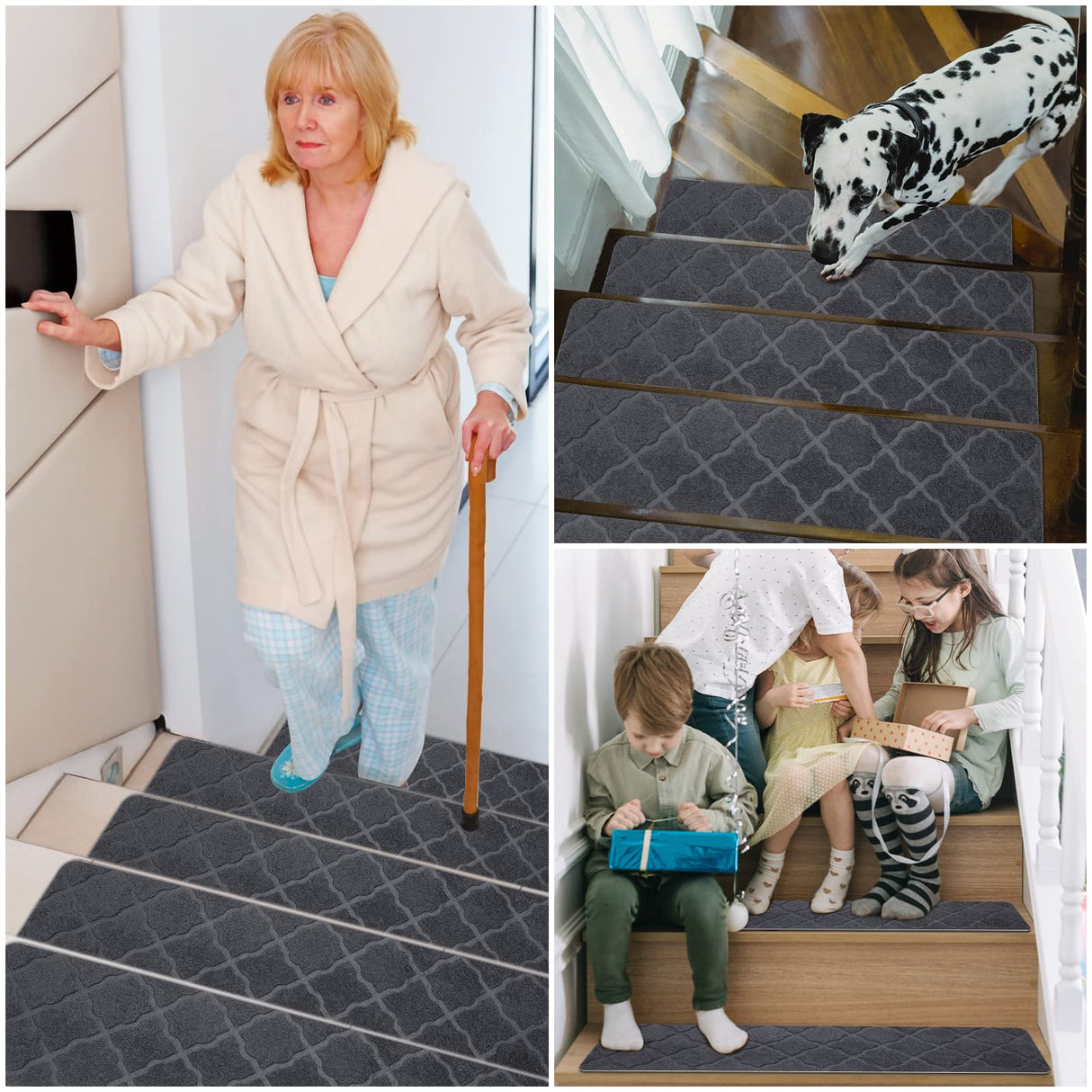 Stair Treads for Wooden Steps 15pcs - 8x30in Carpet Stairs Runner Indoor Non-Slip Stair Mats for Kids Elders and Pets