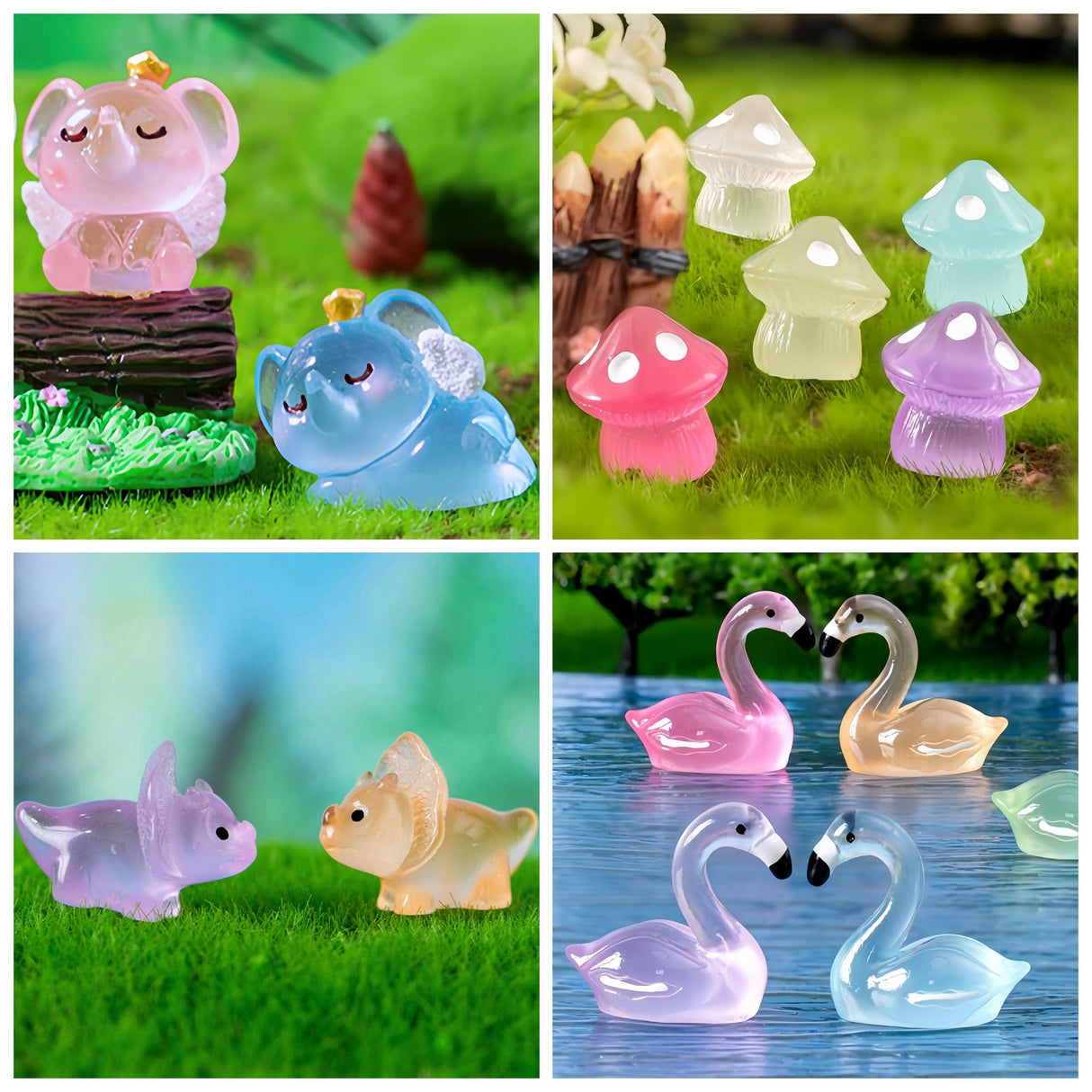 ElpizoFos 130pcs Various Luminous Mini Resin Animal Figurines Glow in The Dark Miniature Figures Ornament Fairy Garden Accessories Aquarium Landscape Bonsai Dollhouse Decor