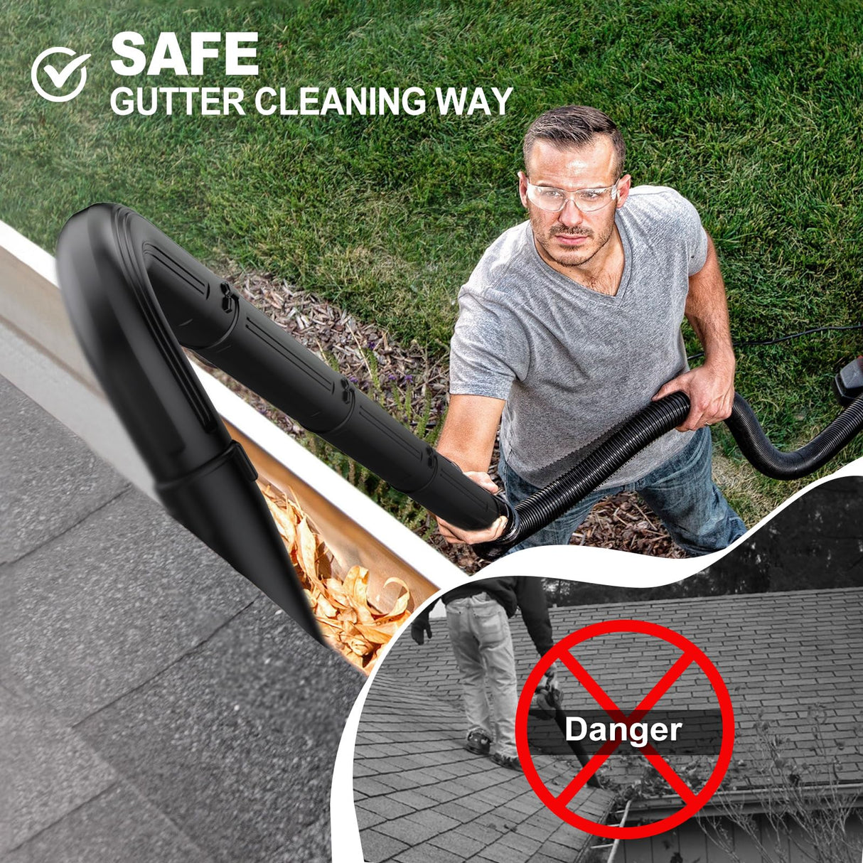 Sealegend Gutter Cleaning Tools for 2-1/2 in. Wet/Dry Vacuum Cleaner, Shop Vacuum Hose Attachments for Cleaning or Blowing Debris from Gutters, 2-1/2 in. Upgrade Lockout Design Shop Vac Accessories