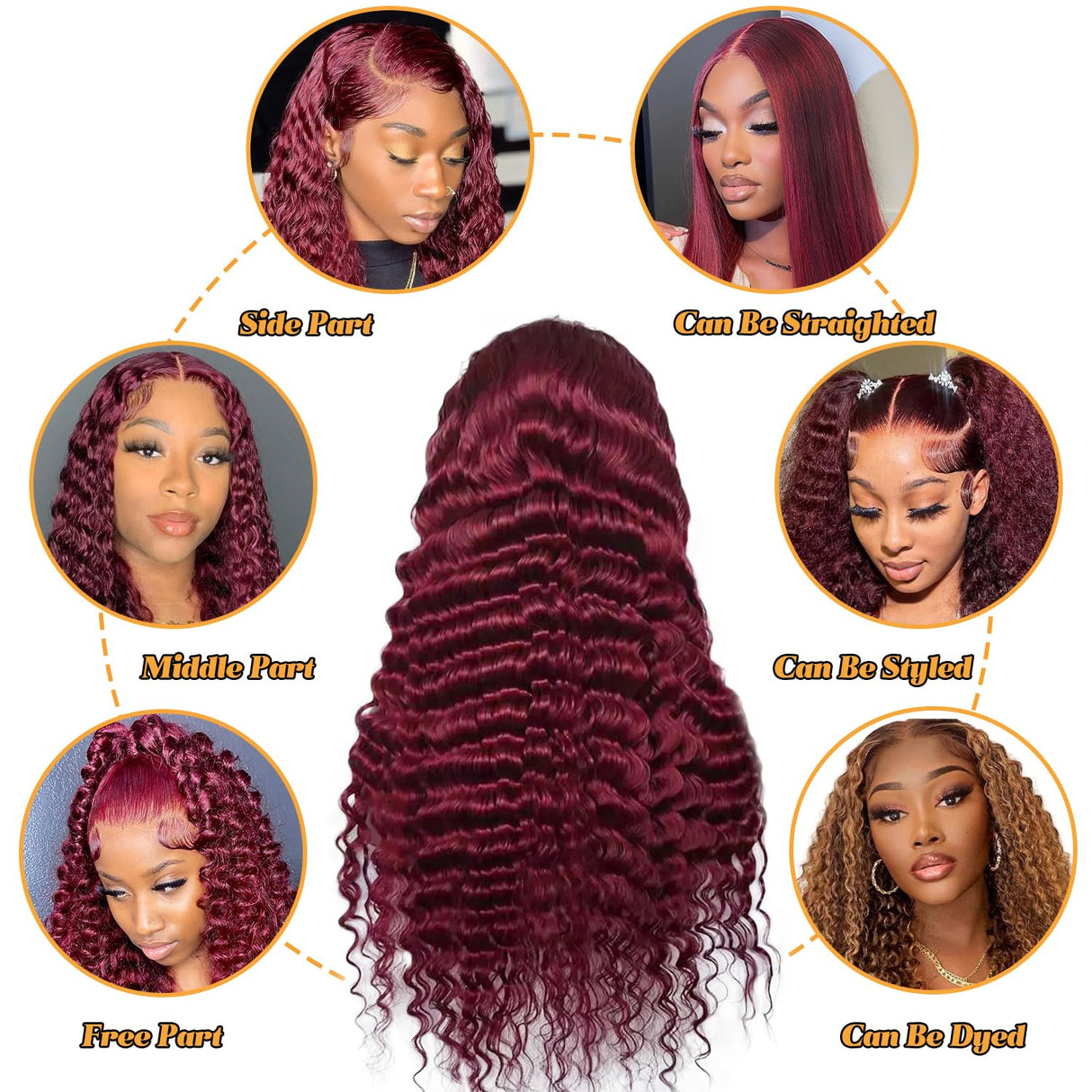 Kivolin 99j Burgundy Lace Front Wigs Human Hair 28 Inch Deep Wave Lace Front Wigs Human Hair Pre Plucked Red Curly Human Hair Wig 13x4 HD Colored Frontal Glueless Wet and Wavy Loose Deep Wave