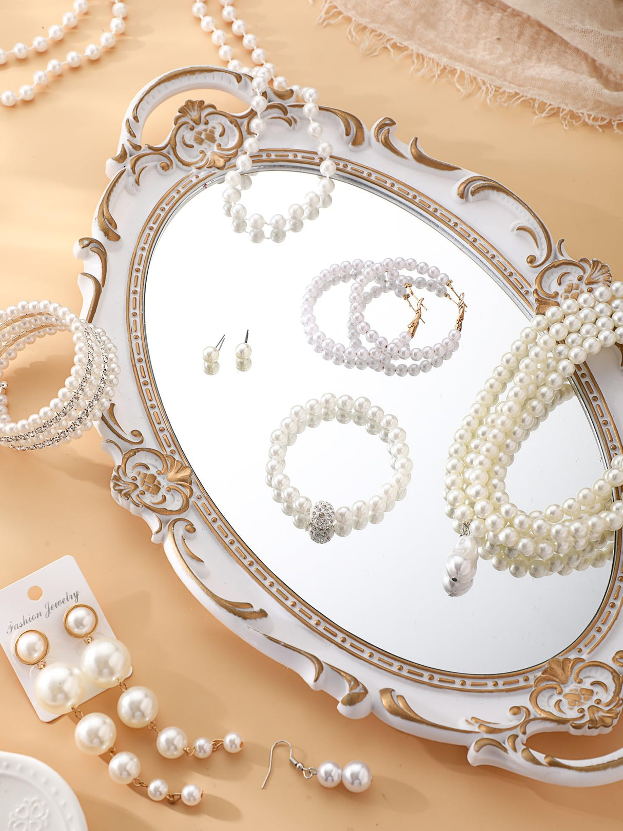 BBTO 8 Pcs Pearl Necklace Earring Set Women Wedding Jewelry,Vintage Style