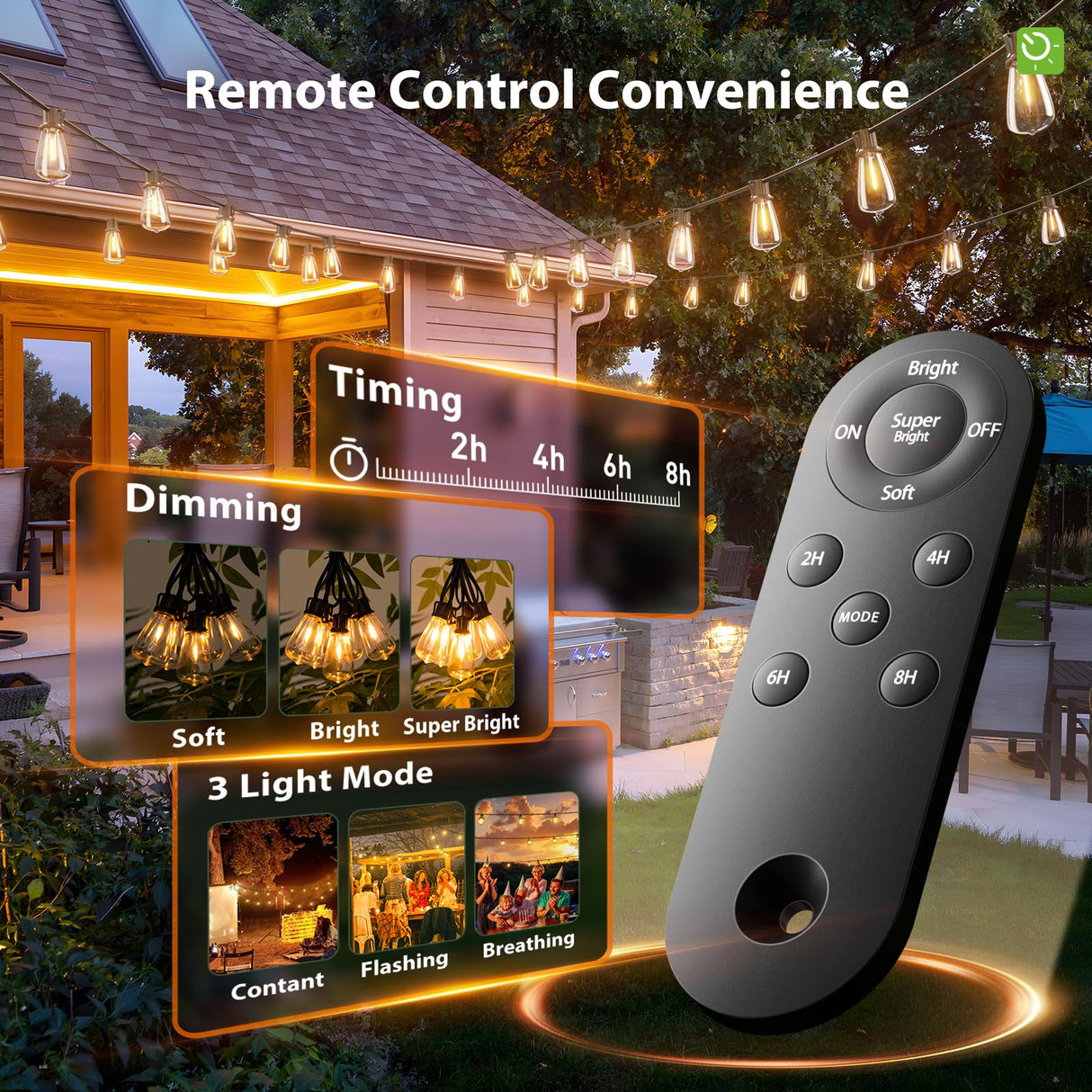 KYY 54FT Solar String Lights Outdoor Waterproof with USB Charging & Remote, Dimmable & Timable, Solar Powered Patio Lights with LED Shatterproof Bulbs for Deck Backyard Porch Garden Camping