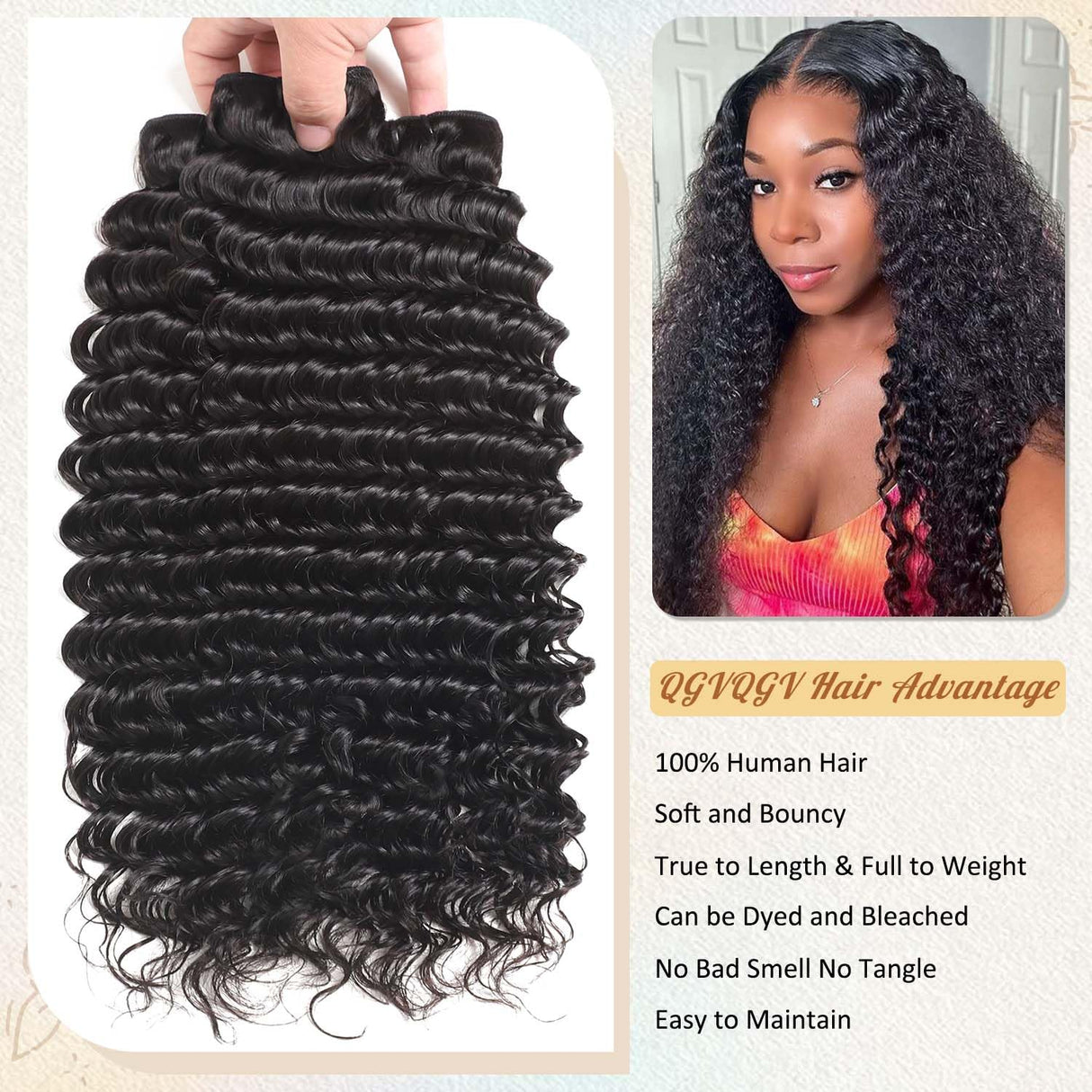 12A Deep Wave Human Hair Bundles 22 24 26 Inch Brazilian Virgin Depp Weave Curly Bundles Human Hair 3 Pcs 100% Unprocessed Virgin Remy Hair Natural Black Water Wave Human Hair Extensions
