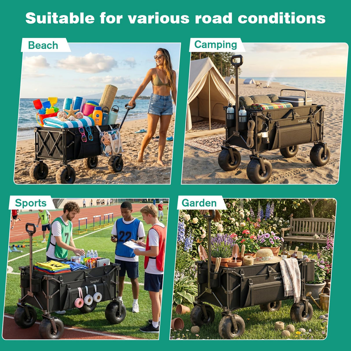 SUNNYFEEL Beach Wagon with Big Wheels for Sand - 300L Large Capacity