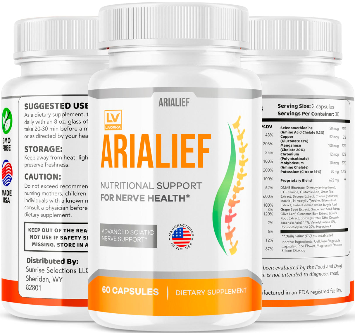 LIVORKA (5 Pack) Arialief Capsules for Sciatica, Arialeaf Nutritional Support for Nerve Health, Arialeaf Prime Palm Sciatica, Aria Leaf Primepalm Aria LIEF Vitamin, 5 Month