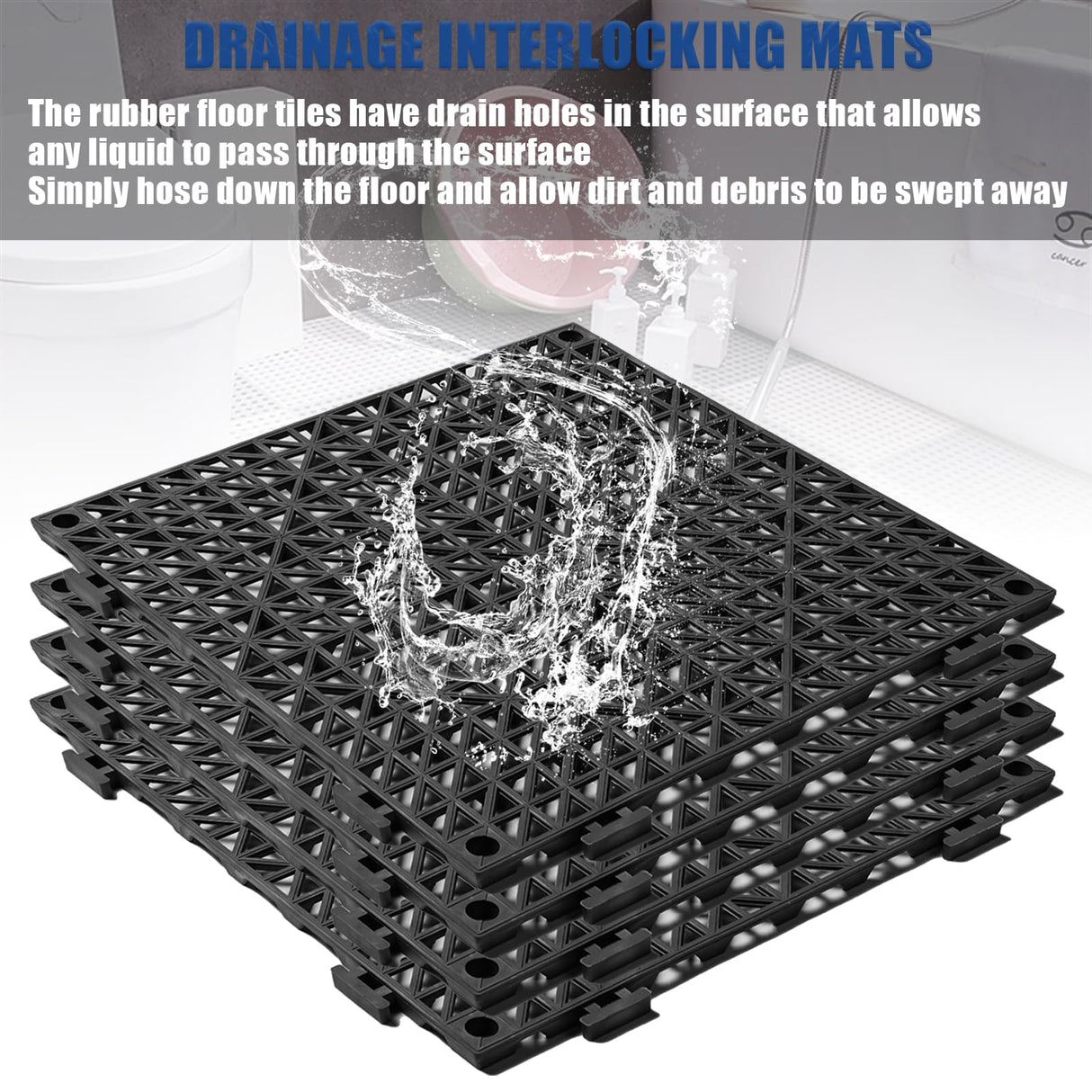 12” x 12” Drainage Interlocking Floor Tiles, 12 Pack Non-Slip Pool Deck Drain Mats for Flooring, Soft PVC Splicing Modular Cushion Mats, Rubber Floor Tiles with Holes for Shower Basement Garage Shed