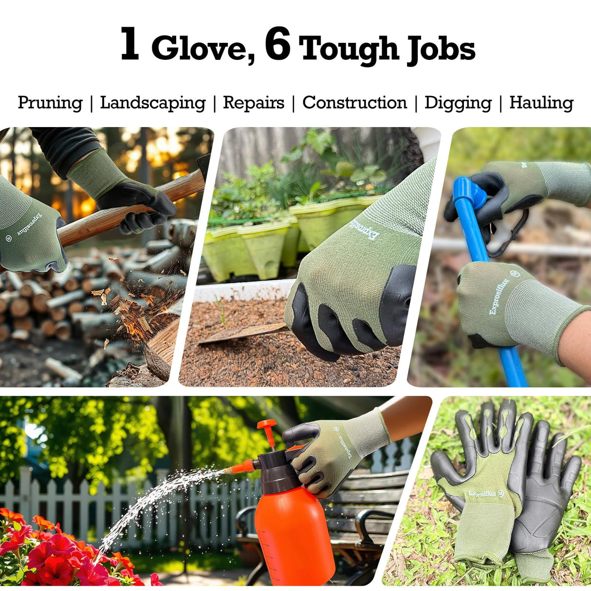 Exprosiflux 2 Pairs Non Slip TPE Gardening Gloves, Olive Green, M