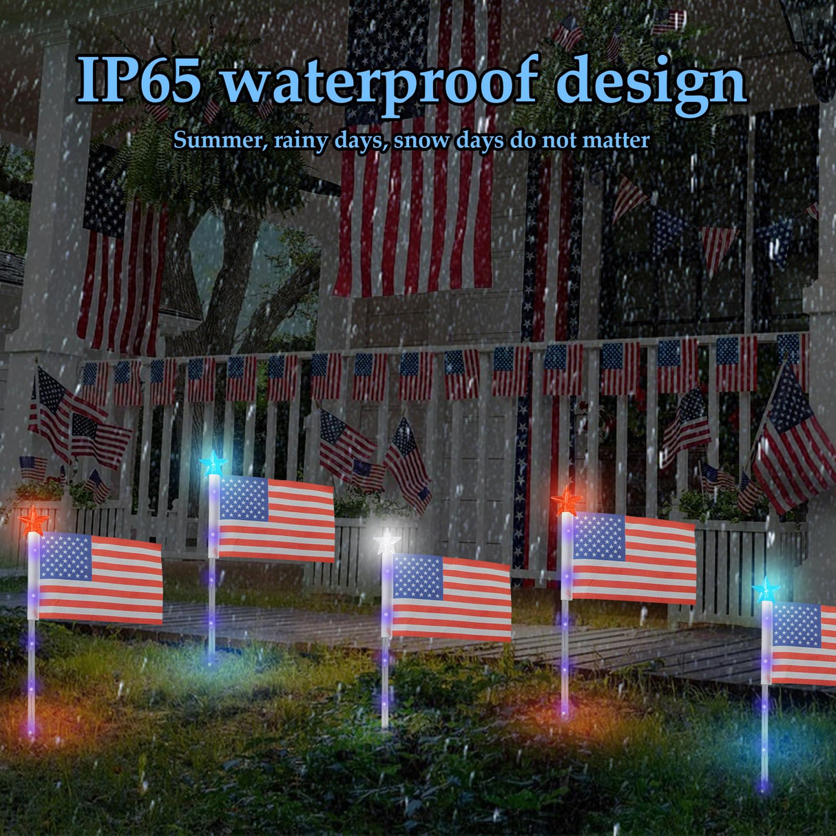 X-GiftKey 4th of July Decorations Outdoor American Flag Lights, 6-Pack Red White and Blue Solar Stars Lights with 6 USA Flags & 30LED,Bright Patriotic Pathway Lights for Memorial Day Yard Lawn Decor