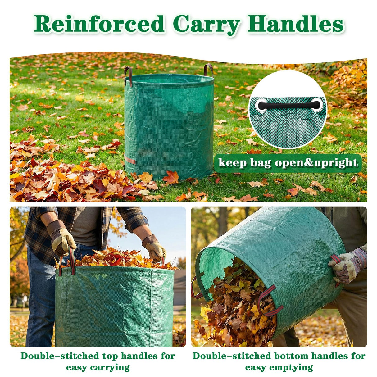 FEED GARDEN 72 Gallon Reusable Yard Waste Bags, 3 Pack