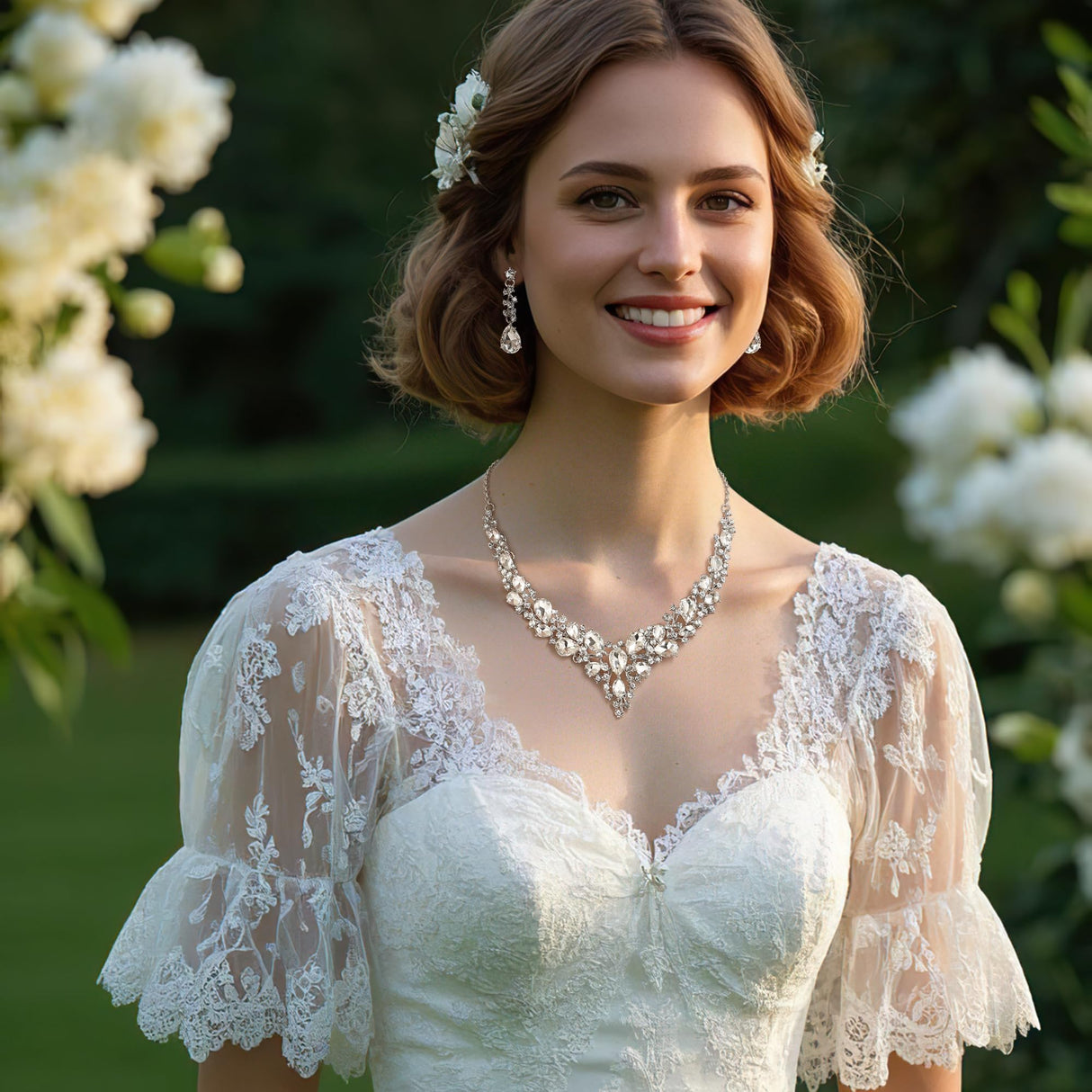 BriLove Women's Wedding Statement Necklace Dangle Earring Jewelry Clear