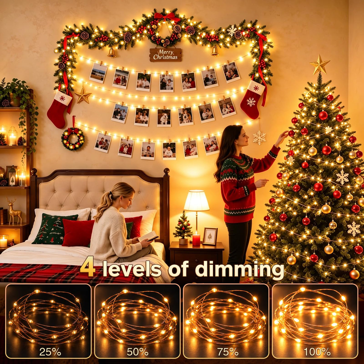 KNONEW 203FT 600LED Outdoor Fairy Lights Plug in Warm White Christmas Decor