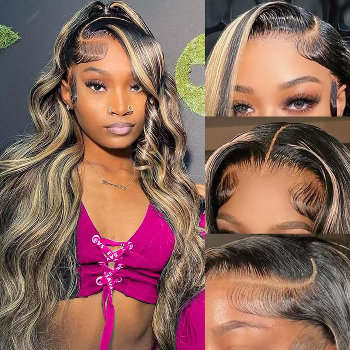 1B/27 Balayage Highlight Ombre Lace Front Wig Human Hair 28 Inch 13x6 Body Wave Lace Front Wigs Human Hair Pre Plucked 180 Density HD Transparent Honey Blonde Wig Human Hair for Women With Baby Hair