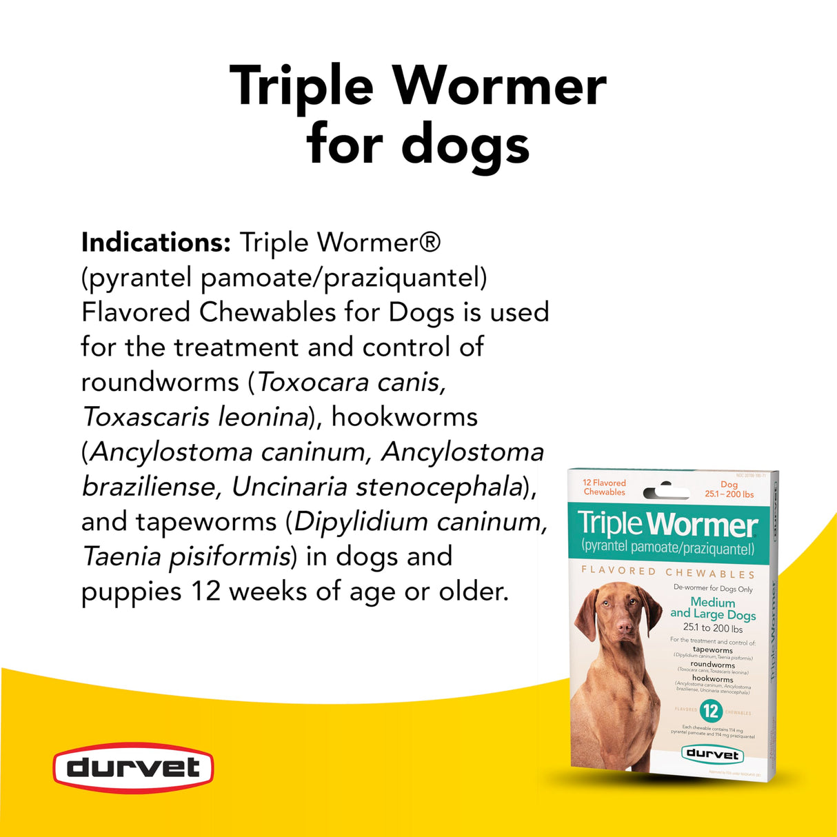 2 Pack Durvet Triple Wormer for Medium and Large Dogs