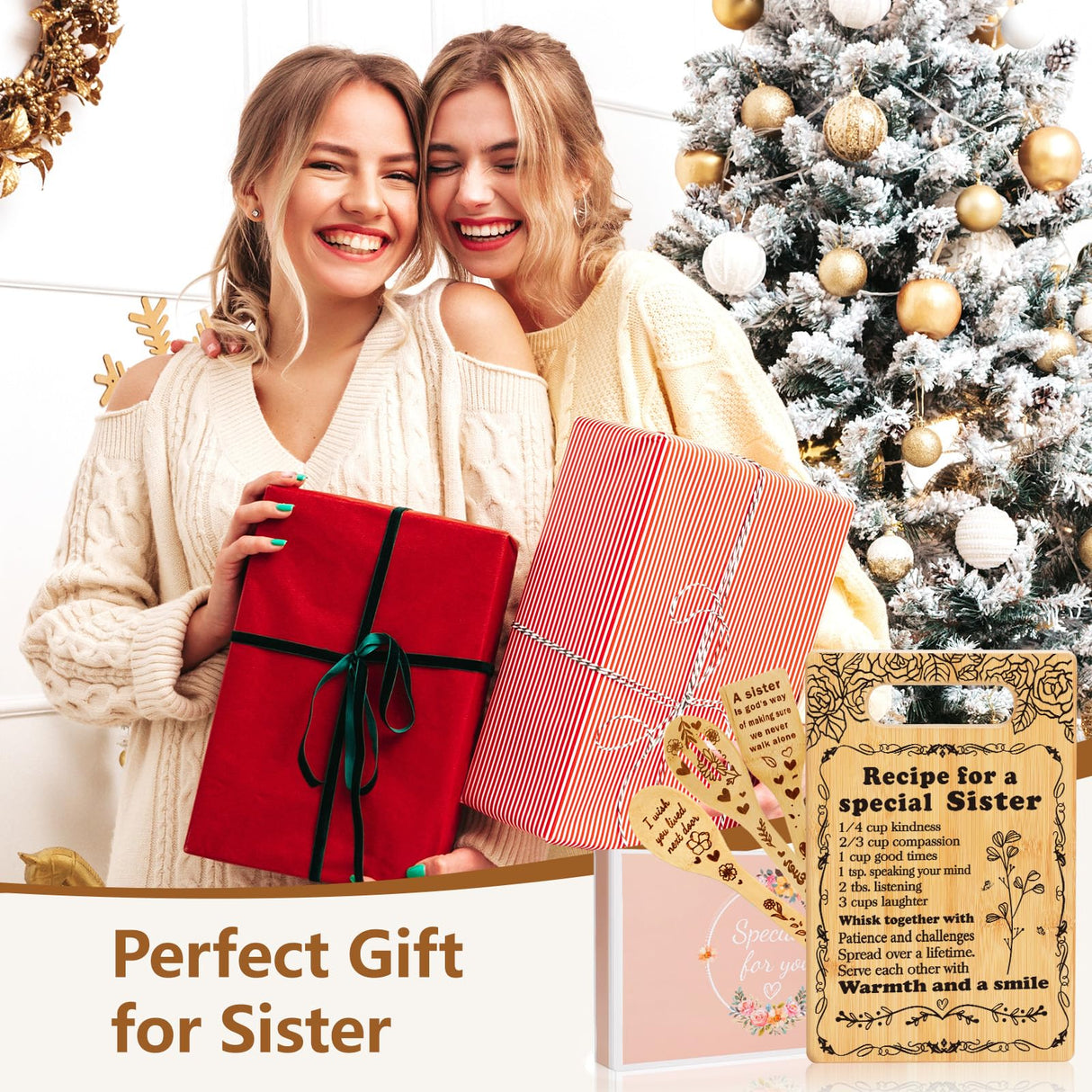 Sister Birthday Gifts Cutting Board Set, "Recipe for a Special Sister" Sister Christmas Gifts from Sister Engraved Utensil Sister Gifts for Women, Friendship Gifts for Bestie Best Friend Soul Sister