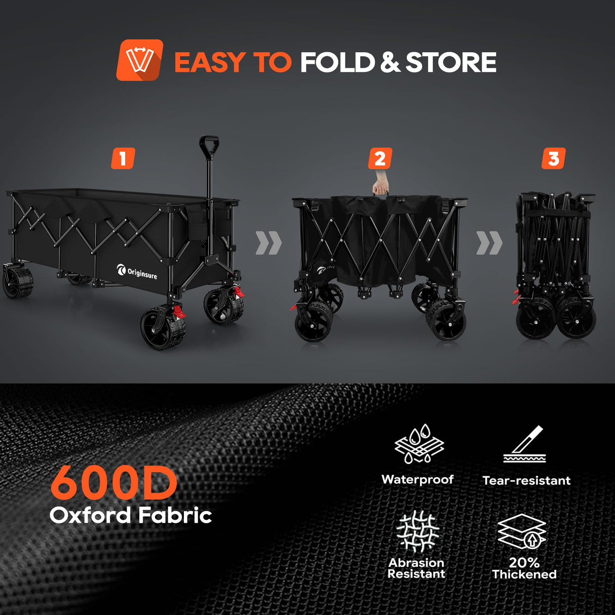 Originsure 300L Beach Wagons Carts Foldable with Big Wheels, 560lbs, Black