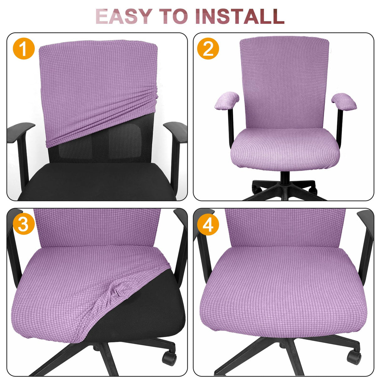 Tallew 4 Pcs Office Chair Covers Set Computer Universal Protective Stretchable Chair Seat Covers Desk Armrest Covers Slipcovers Pads Office Cushion Backrest for Rotating(Lilac Purple,Polyester)