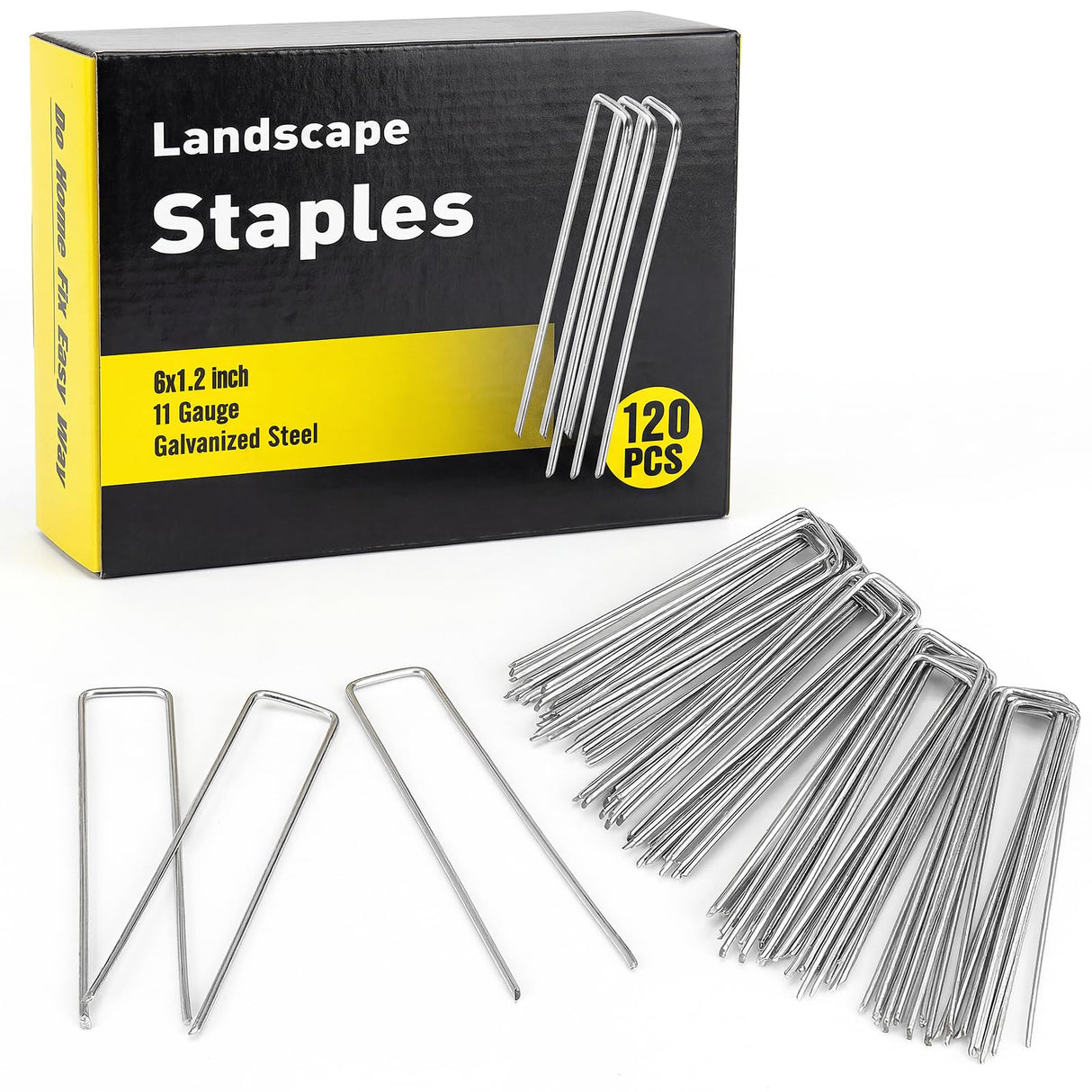 HongWay 120 Pack Landscape Staples, 6 Inch Garden Stakes Galvanized Steel