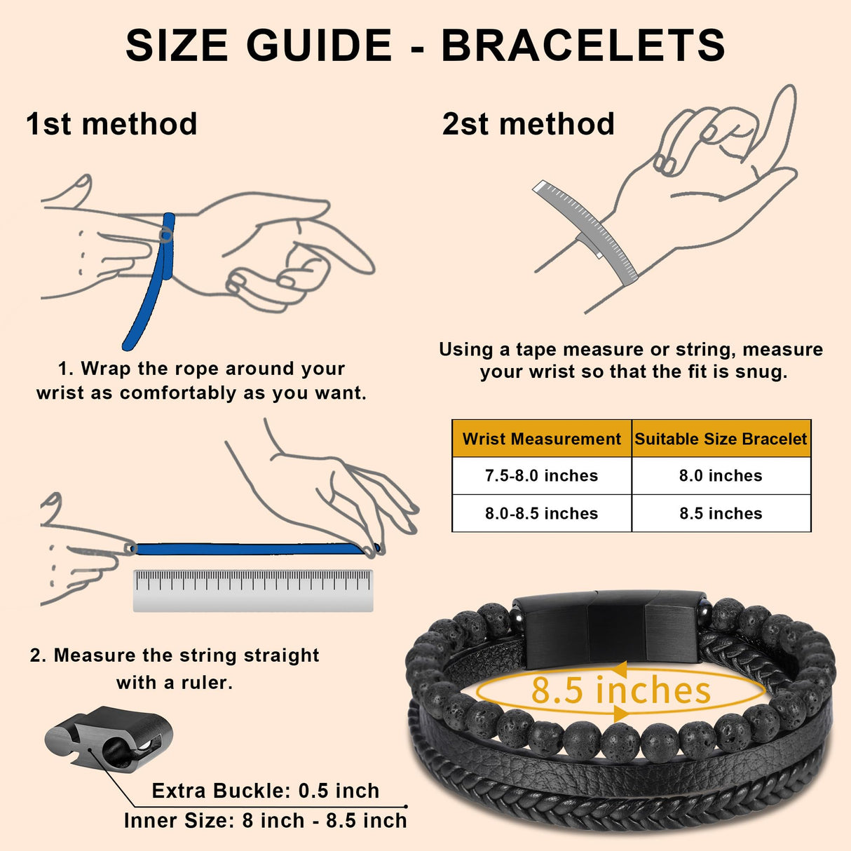 Ailetop Tiger Eye Bracelet Men - Mens Bracelets Beads Adjustable Braided Leather Bracelet for Men Brown Leather Mens Beaded Bracelets Men's Jewelry Birthday Gifts for Dad Husband Son