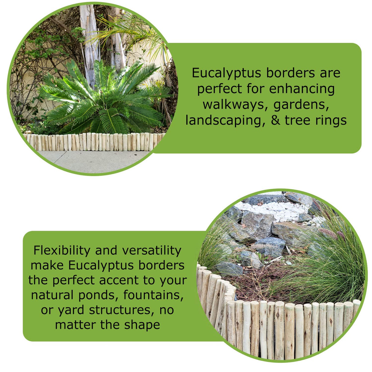 FOREVER BAMBOO Natural Eucalyptus Wood Solid Log for Garden Edging Lawn Landscape Fence Borders 72 in L x 6 in H x 1.25 in D
