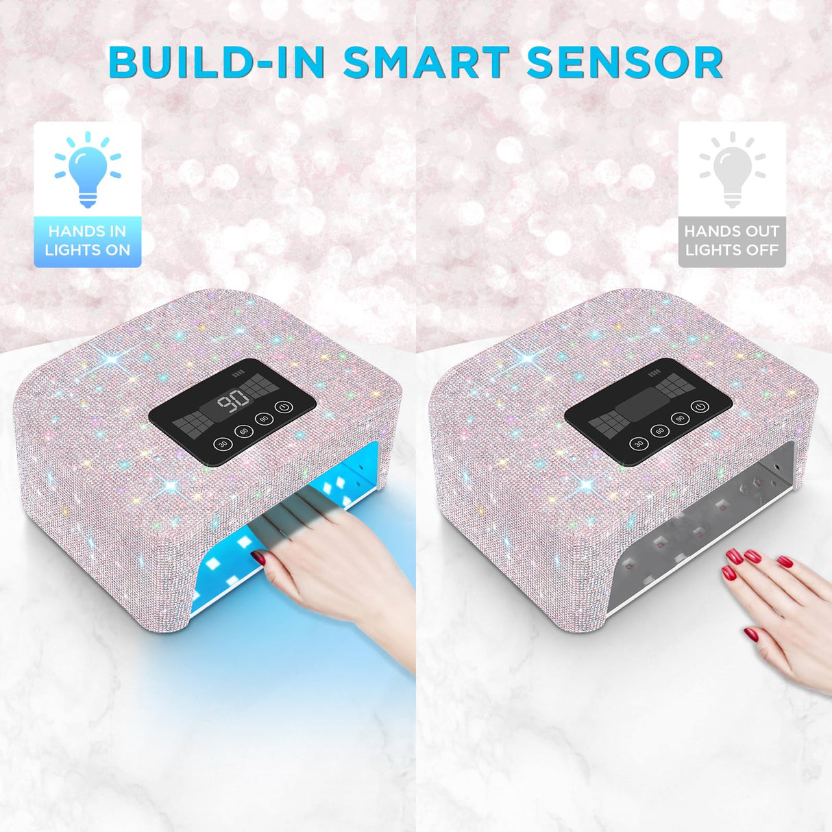 Aedavey Cordless UV Nail Lamp, Rechargeable UV Light for Gel Nails, LED Nail Lamp with 4 Timer Modes, Gel Nail UV Light Decorate with Sparkling Nail Rhinestones (Sparkly White)