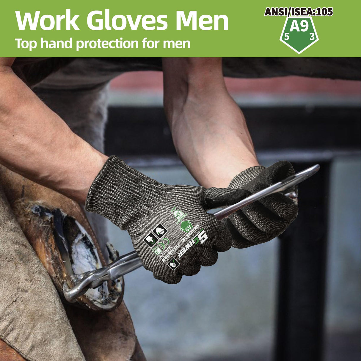 Schwer ProGuard High Level Cut Resistant Work Gloves PR3326 for Extreme Protection,ANSI A9 Cut Gloves with Reinforced Thumb, Non Slip, Durable, Touch-screen, Black 2 Pairs(L)
