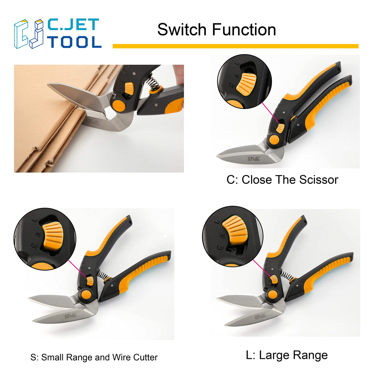 C.JET TOOL 10" Heavy Duty Scissors - Carpet Cutter, Industrial Multipurpose Tool for Cardboard, Leather, Pruning, Gardening - Professional Soft Grip Stainless Steel (Orange)
