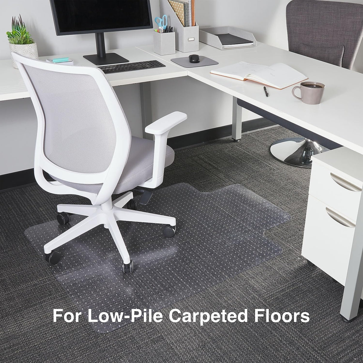 Staples Office Chair Mat, Clear Floor Mats with Lip, Flat-Pile Carpets, Extended Under-Desk Coverage, 48 x 36 Inch, Smooth Glide