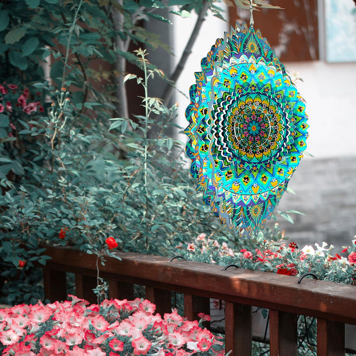 Hippolytusiart Wind Spinner Mandala Peacock Blue Ocean,12Inch Stainless Steel Wind Spinners Outdoor,Gifts for Women,Mother,Men,Father,Holidays,3D Kinetic Yard Art Decorations,Christmas Garden Decor