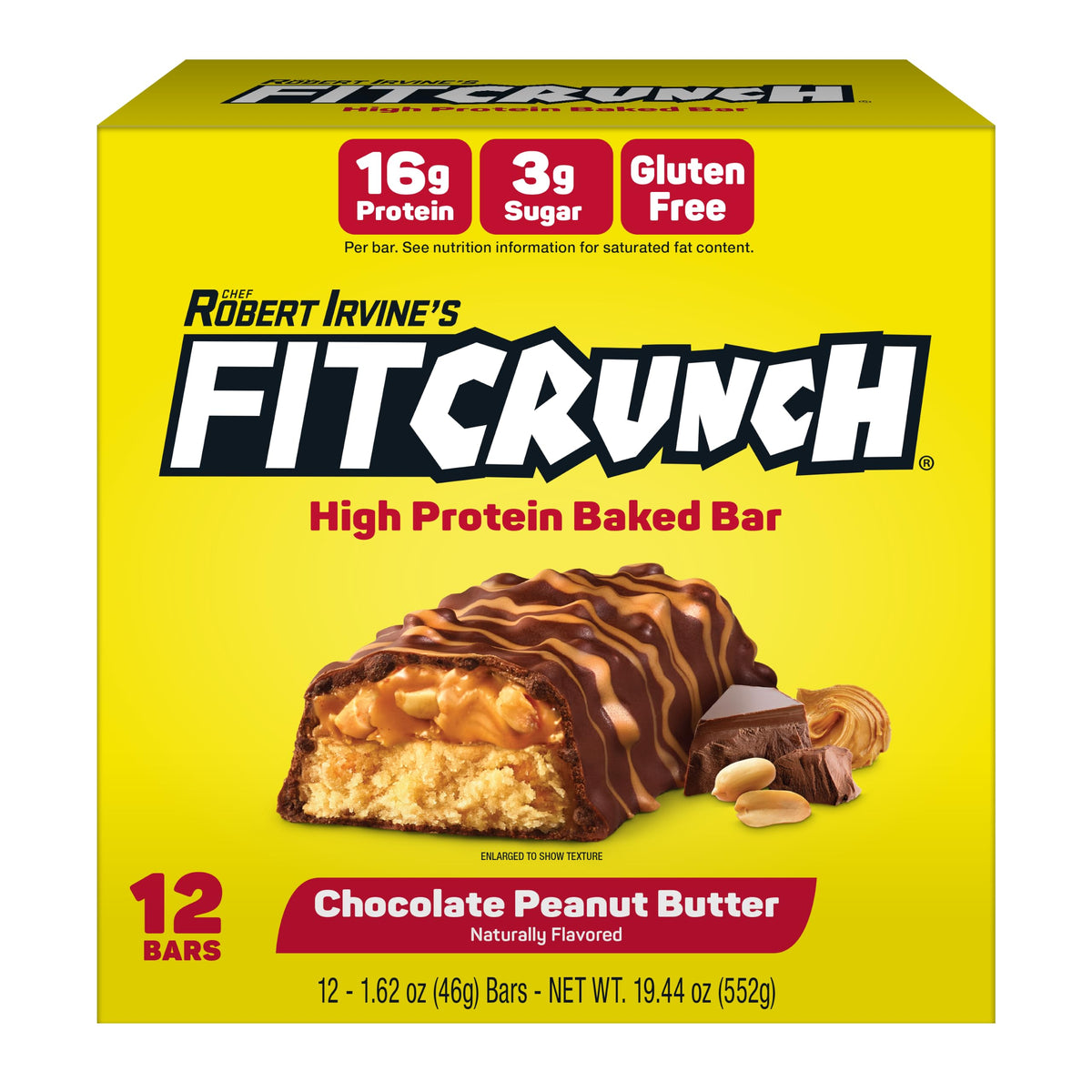 FitCrunch 16g High Protein Baked Bar, Chocolate Peanut Butter, 12 Ct
