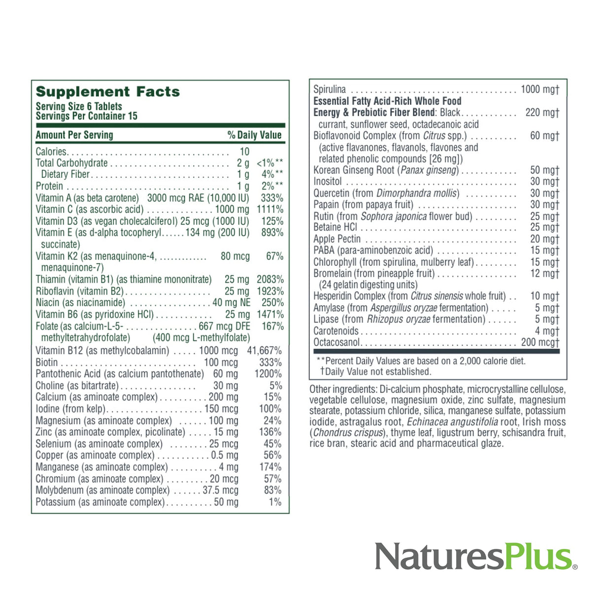 Natures Plus Source of Life Mini-Tabs No Iron - 90 Vegetarian Mini Tablets - Easy to Swallow Natural Whole Food Multivitamin & Mineral Supplement for Health & Energy - 15 Servings