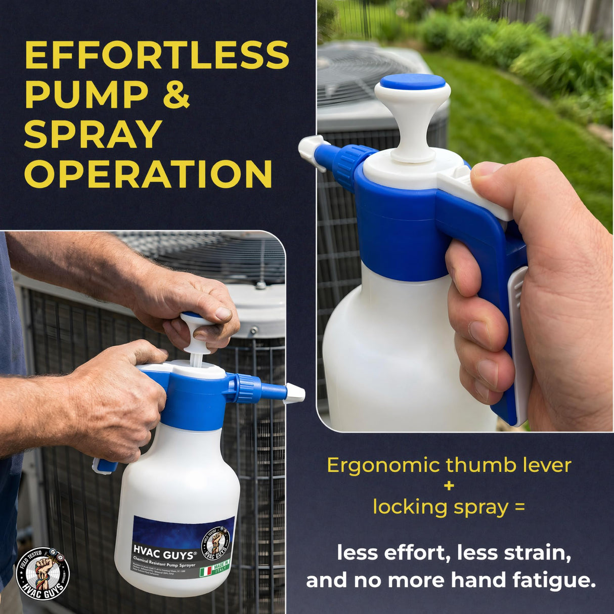 HVAC Guys Coil Cleaner Pump Sprayer | Handheld Chemical Pump Sprayer with 360° Spray Angle | Adjustable Nozzle, EPDM Seals | 48 oz Capacity