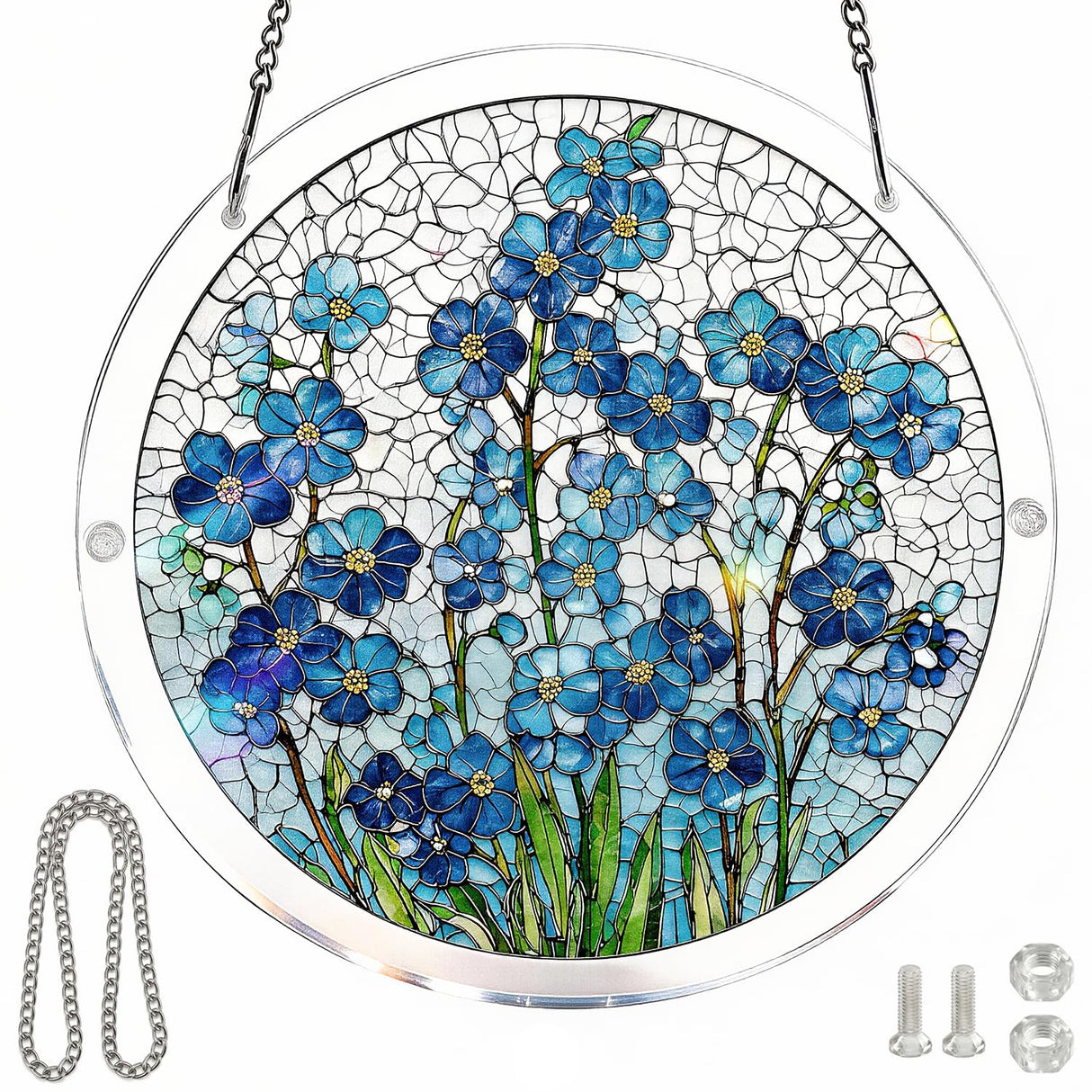 Acrylic Puzzles Sun Catcher Window Hanging, 7.5 Inch Sun Catcher Puzzle Kit for Garden Decoration DIY Acrylic Puzzle Kit Sun Catcher for Women Men Mom Birthday Gift Home Decor (Forget me not Flower)
