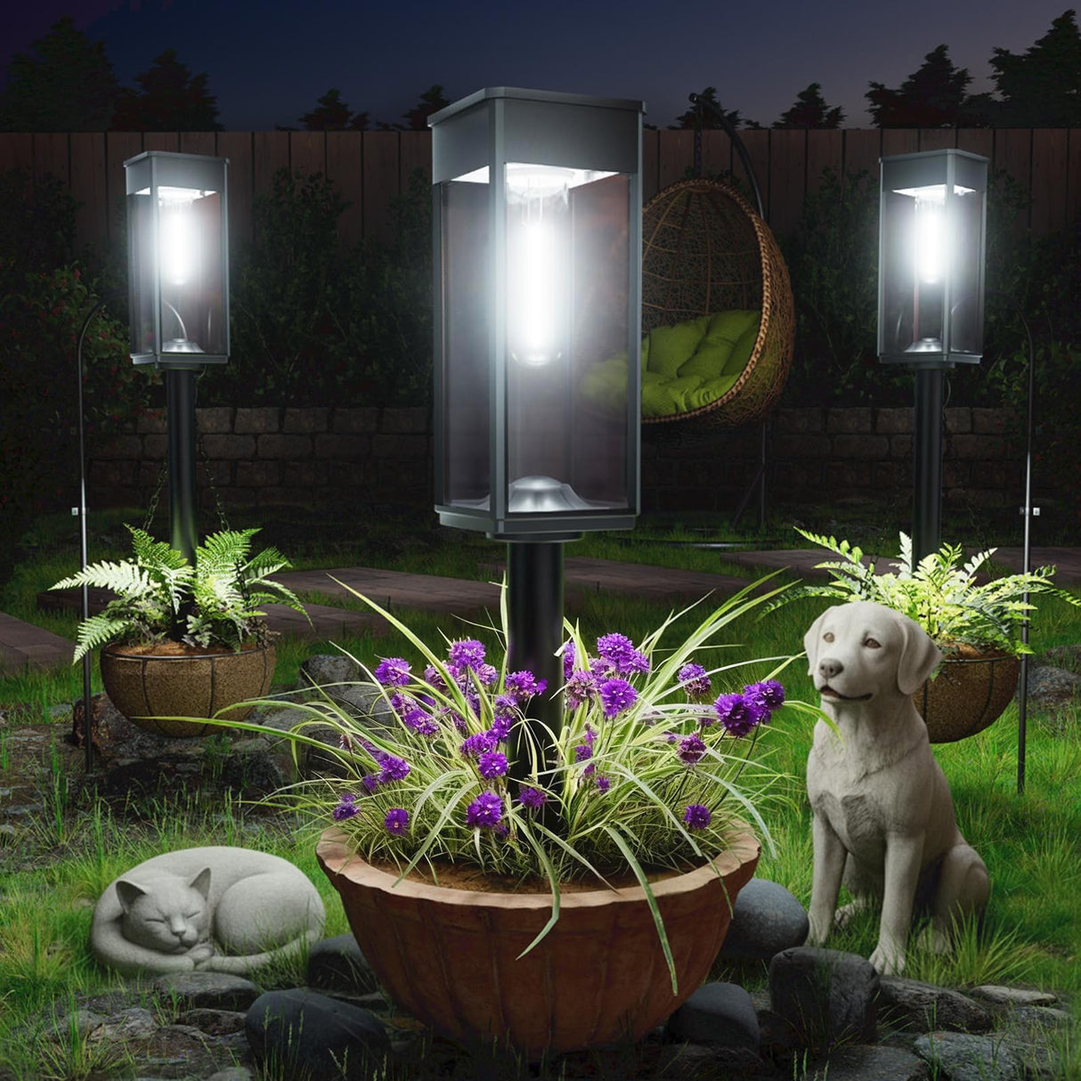 ALFIOT Solar Pathway Lights Outdoor, 2 Pack Bright Solar Lights Outdoor, IP65 Waterproof Solar Garden Lights Solar Powered Landscape Lighting for Yard Patio Walkway Driveway Pathway (Cool White)
