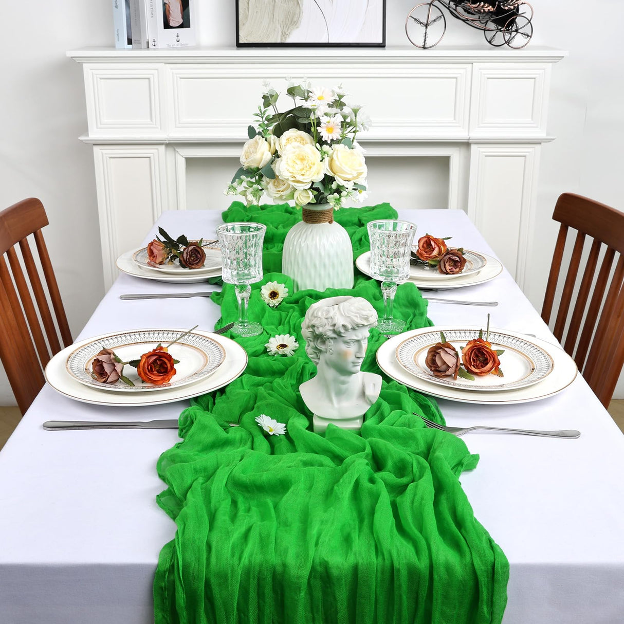 8 Pack Green Cheesecloth Table Runner 10Ft Gauze Cheese Cloth Table Runner 120 Inch Boho Sheer Sheer Rustic Fabric for Christmas Party Decor Baby Shower Wedding Home Holiday Decoration