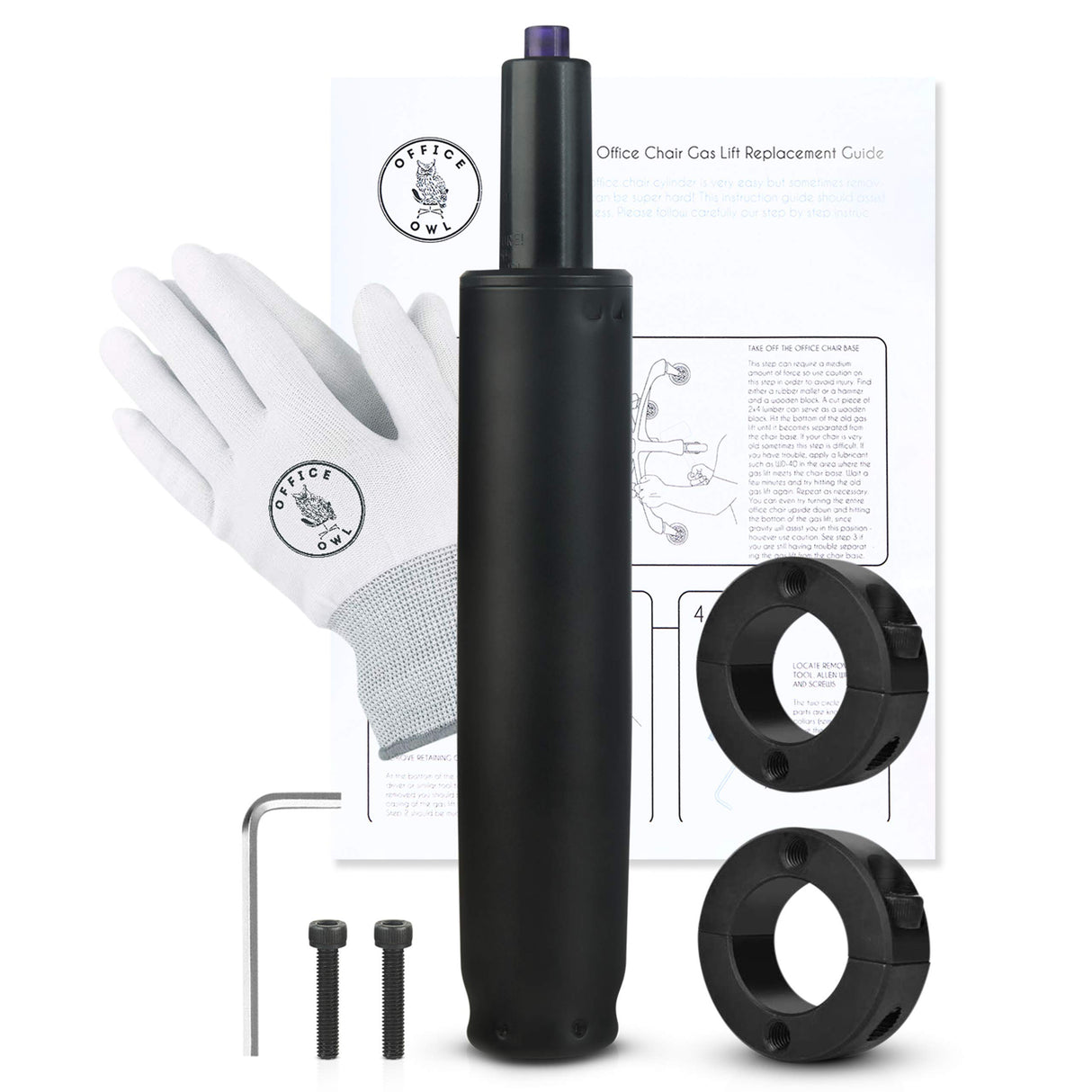 Office Chair Gas Cylinder Replacement Kit, Heavy Duty Class 4 Hydraulic Piston for Desk and Gaming Chairs, Kit Includes Removal Tool, Gloves, Universal Fit Gas Cylinder