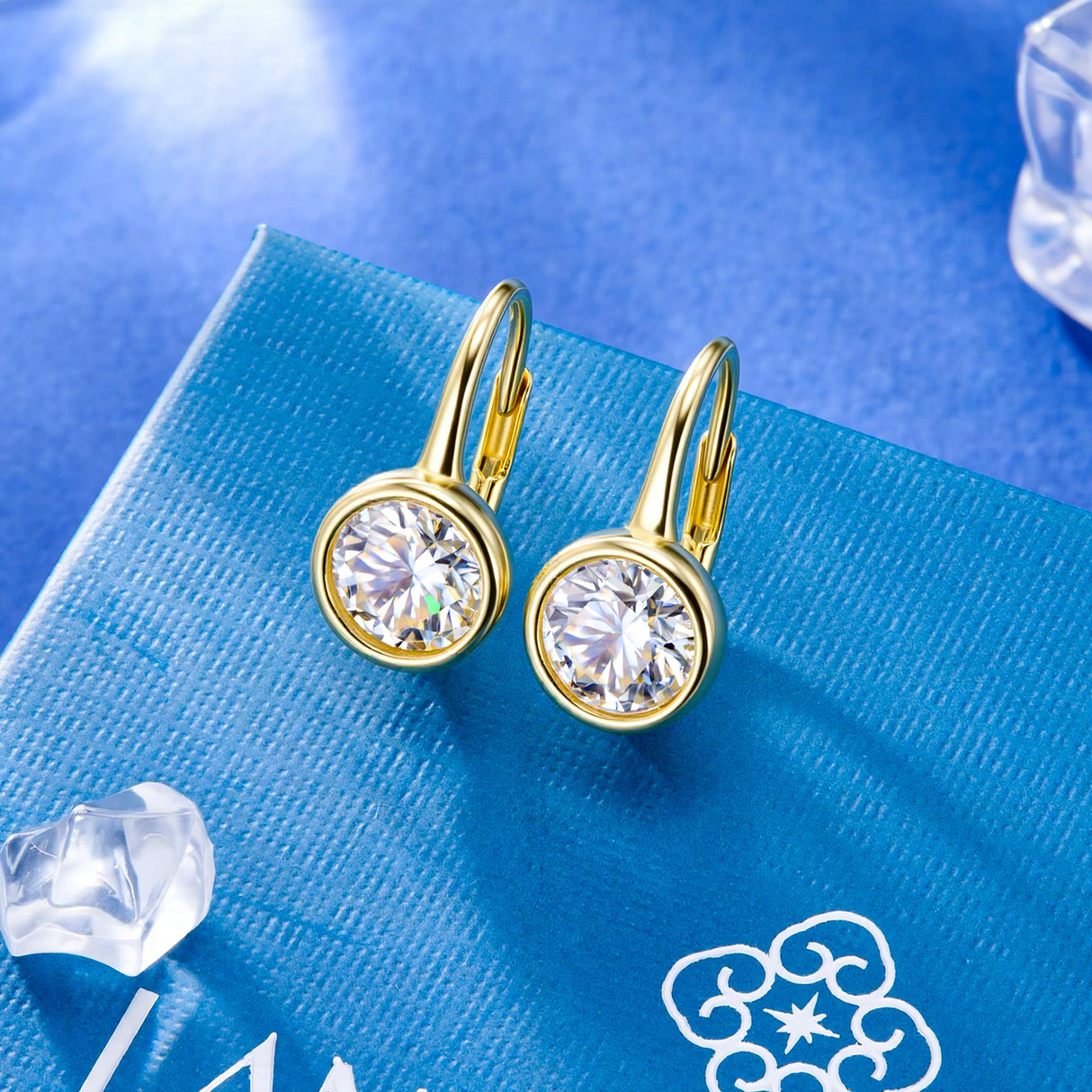 Moissanite Hoop Dangle Earrings for Women Gold Diamond Bezel Drop Earrings
