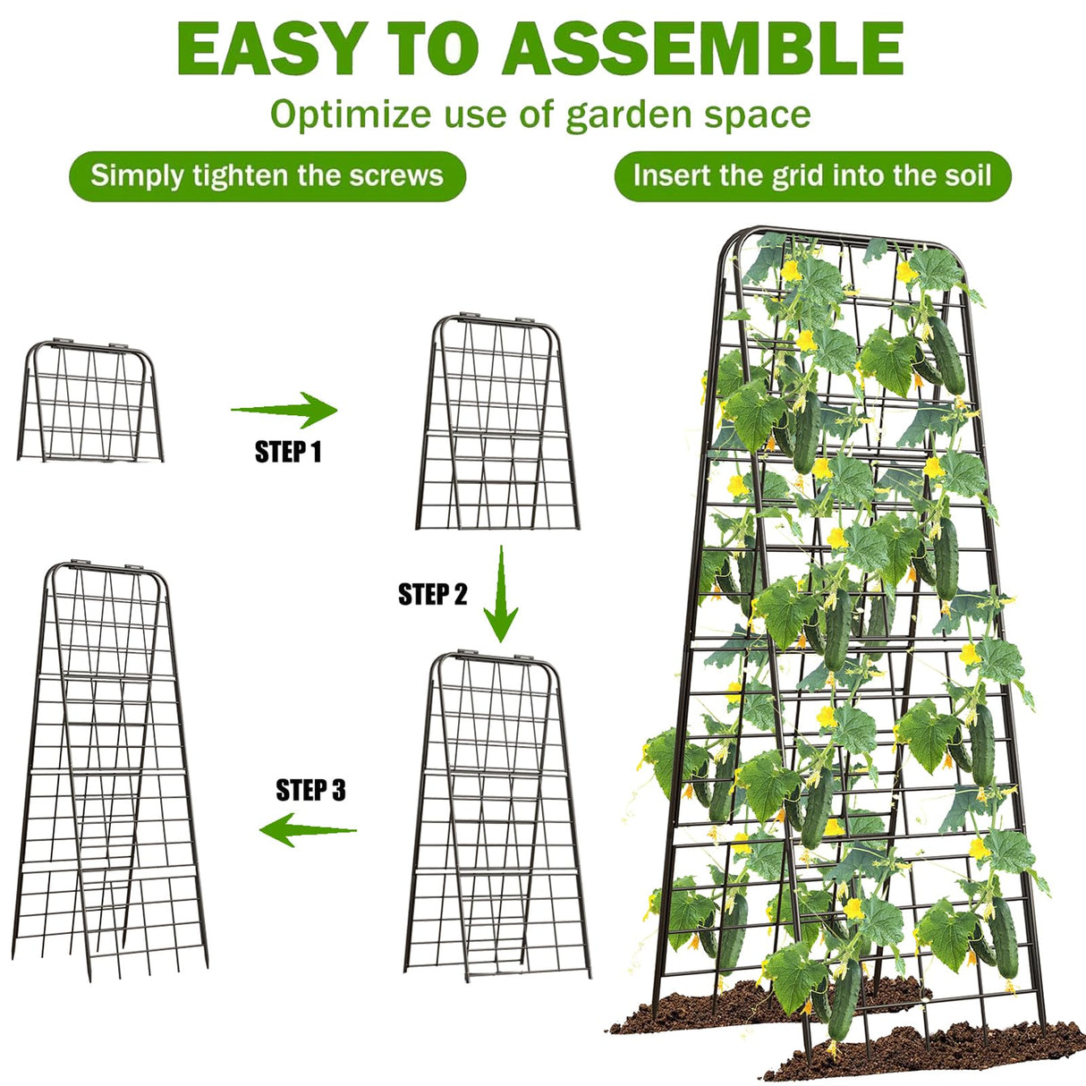 Heavy Duty 50"x17" Adjustable A-Frame Trellis for Climbing Plants – Rust-Proof Metal Garden Trellis with Dense Grid Design, Perfect for Raised Beds, Tomatoes, Cucumbers & Outdoor Vines (Black, 1 Pcs)