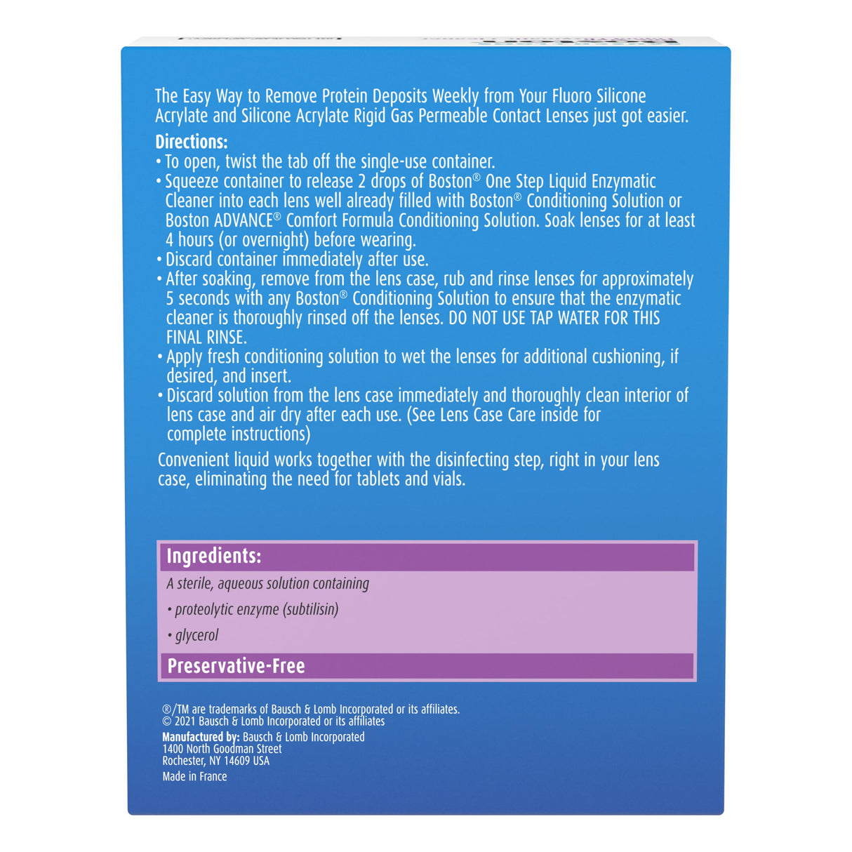 Boston One Step Liquid Enzymatic Cleaner, Preservative Free Protein Remover for Rigid Gas Permeable (RGP) Lens, Sterile Single-Use Dispensers, 15 Count