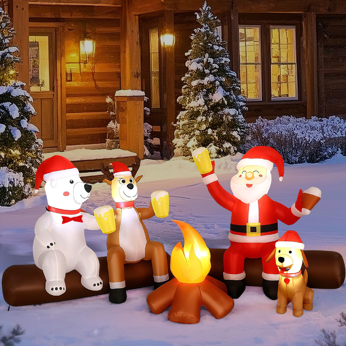 Alupssuc 8FT Christmas Inflatable Outdoor Decoration with Built-in LEDs Lights, Blow-Up Santa Claus, Bear and Deer Keeping Warm for Outside/Indoor Xmas for Yard, Garden, Lawn, Party, Holiday Decor