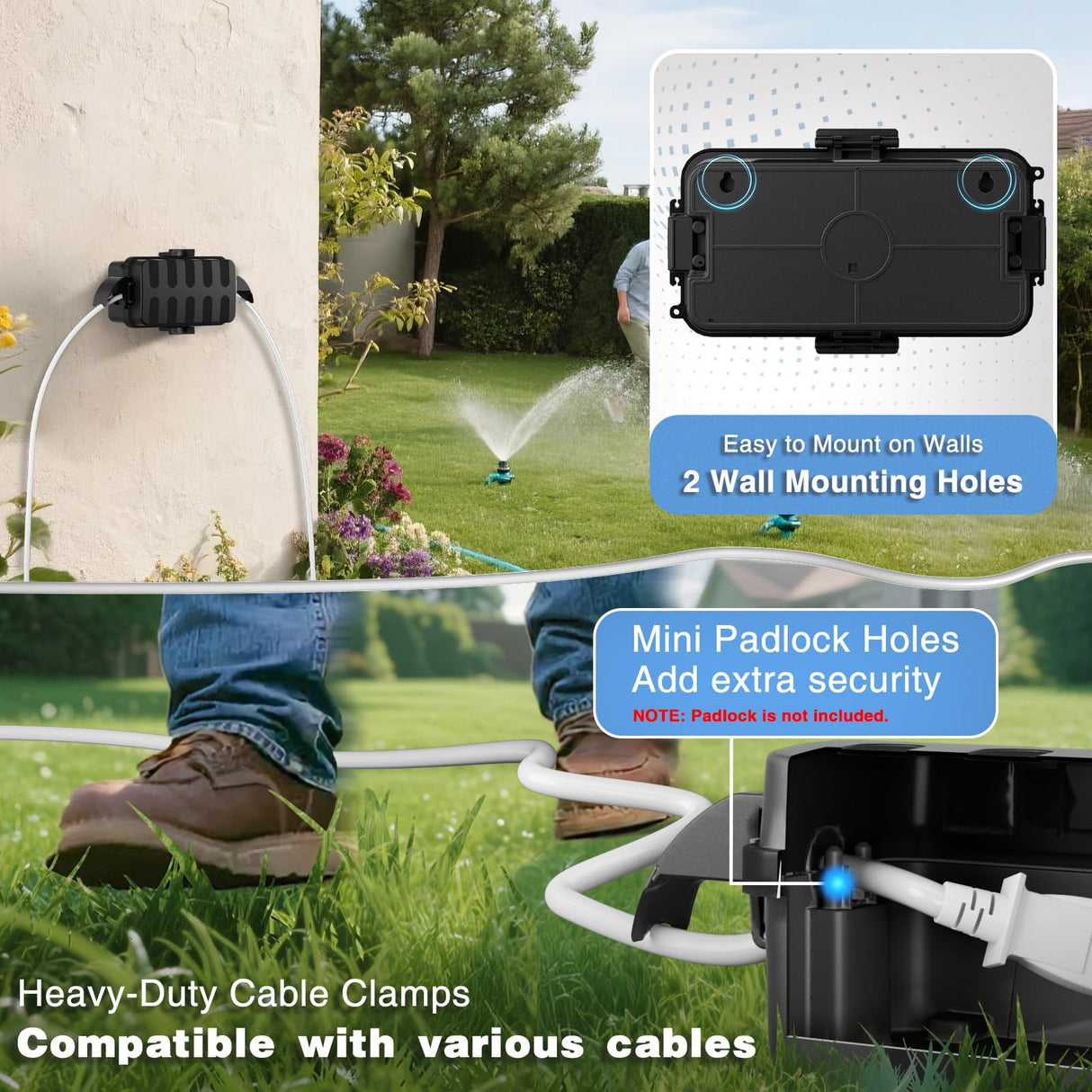 FLEMOON IP55 Outdoor Electrical Box Waterproof with Detachable Awning Covers, 7.1 * 3.9 * 2.4 inch Weatherproof Extension Cord Cover, Easy Installation for Outdoor Plug, Outlet, String Lights, Black