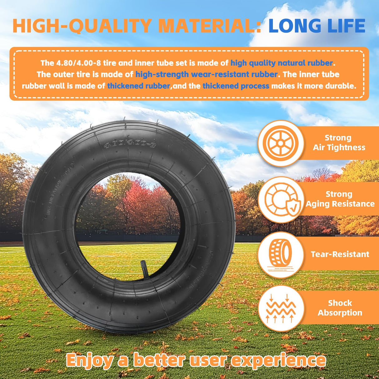 RRQ (1-Set) 4.80/4.00-8" Tire and Inner Tube Set, Fit 4.00-8 Pneumatic Tire