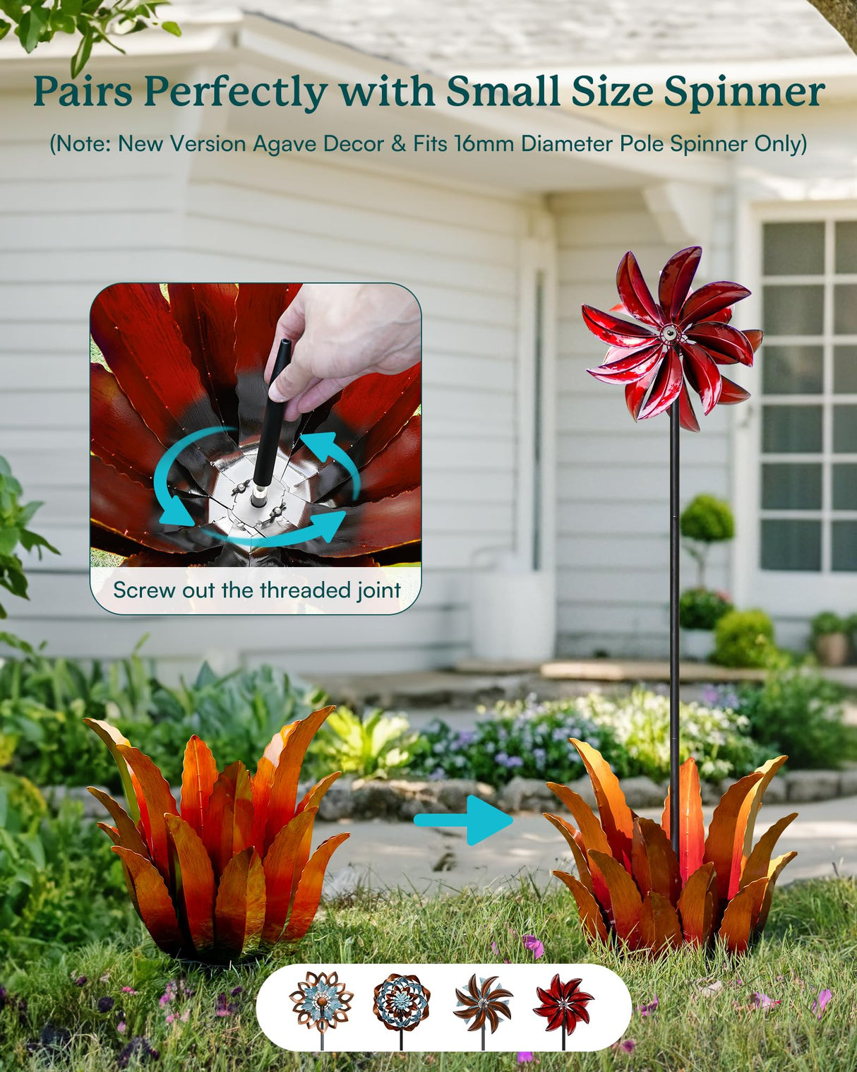 Cyan Oasis Large Metal Agave Plant Decor - 25.5" H Hand Painted Country Garden Sculpture, Home & Outdoor Metal Agave Yard Art Decor, Patio Lawn Ornament Ideal Gift for Family & Friends
