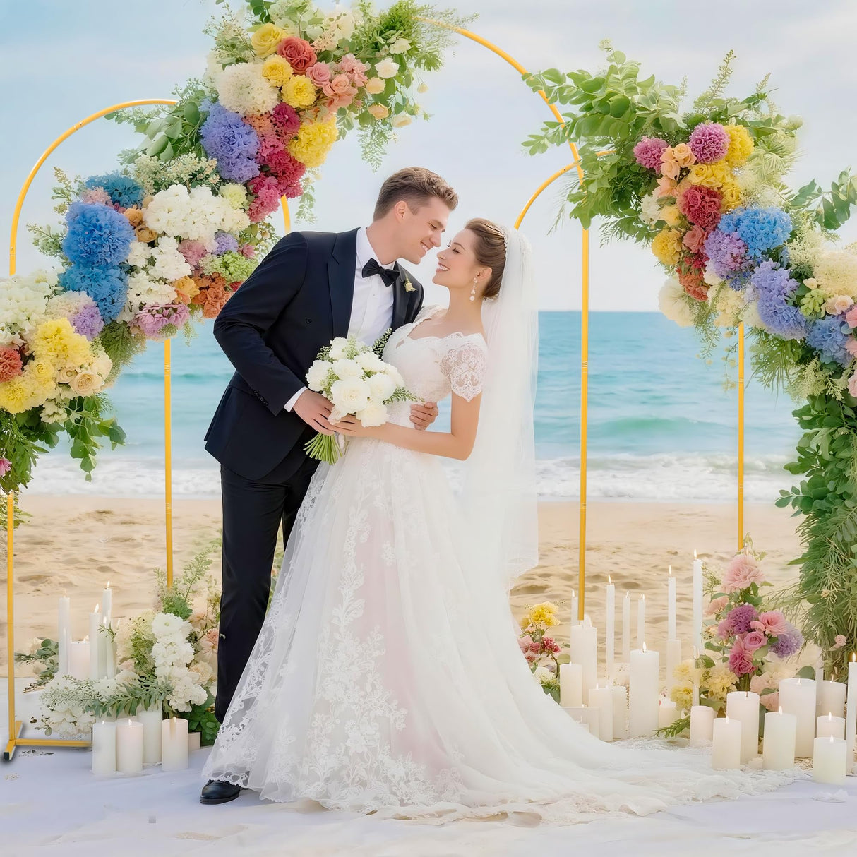 Toodour Arch Backdrop Stand 7.2FT, 6FT Set of 2 Gold Metal Wedding Balloon Arch Stand for Birthday Anniversary Graduation Ceremony Opening Ceremonies Christmas New Year Garden Decorations