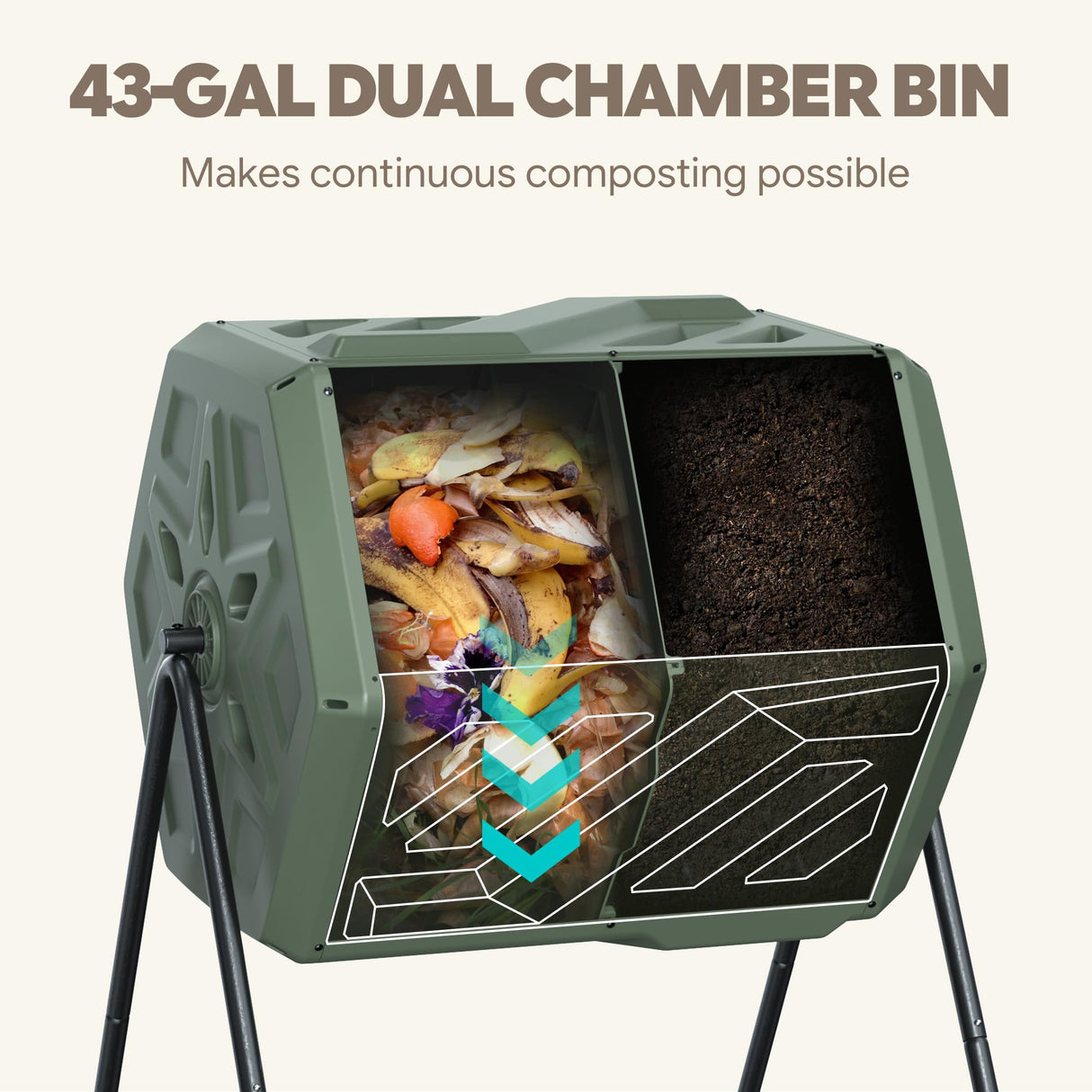 Werph 43 Gal Outdoor Compost Bin for Garden & Kitchen Waste, Grass Green